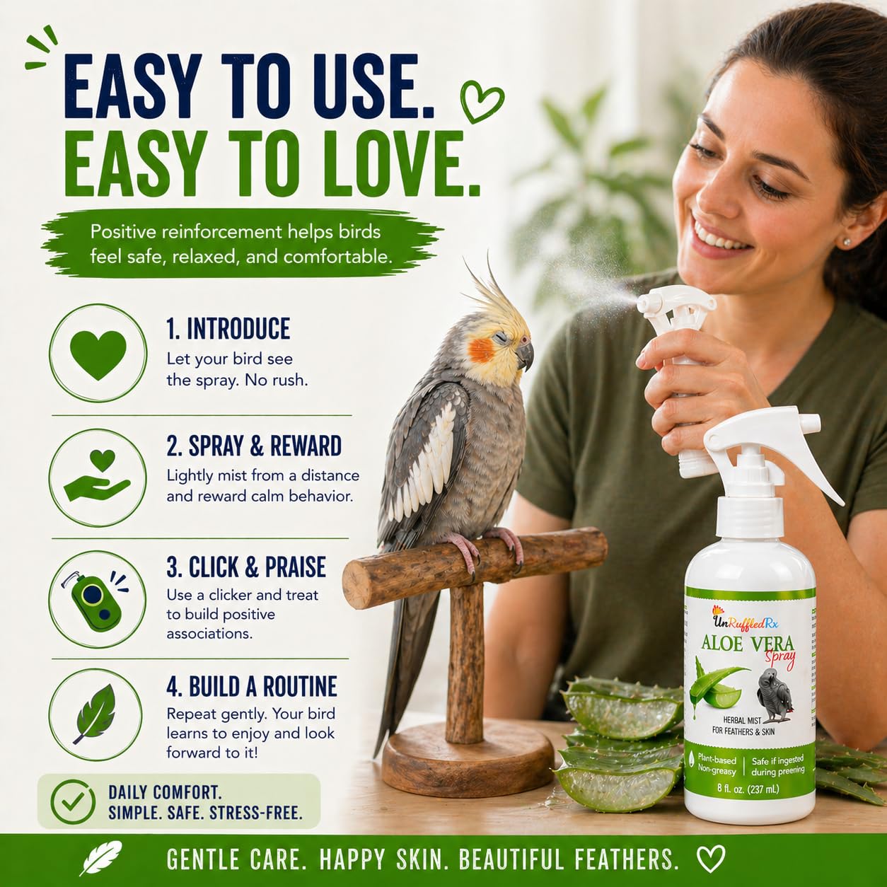 UnRuffledRx leaves feathers softer after daily use.