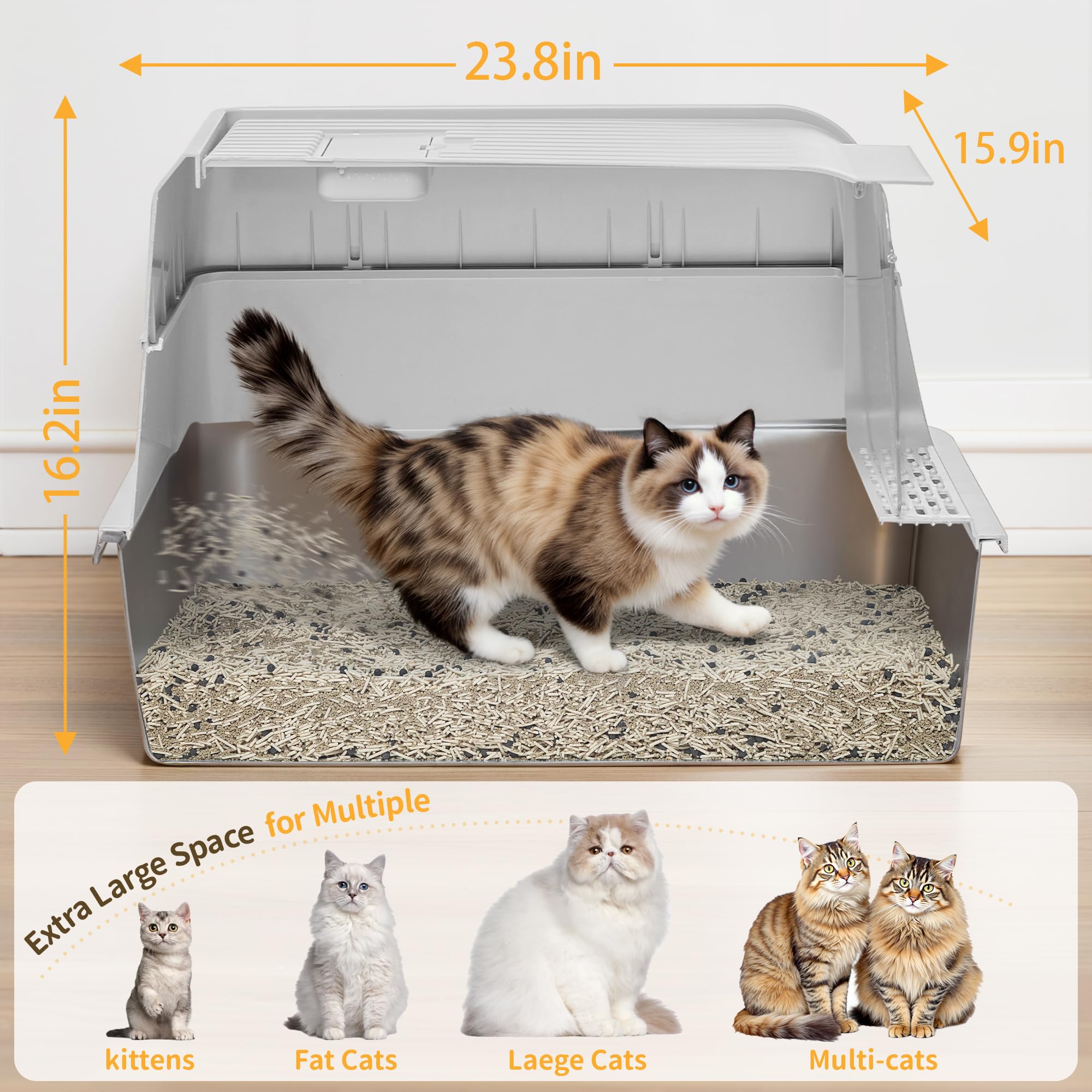 UNZIPE XL litter box lid flipped open for easy daily cleaning.