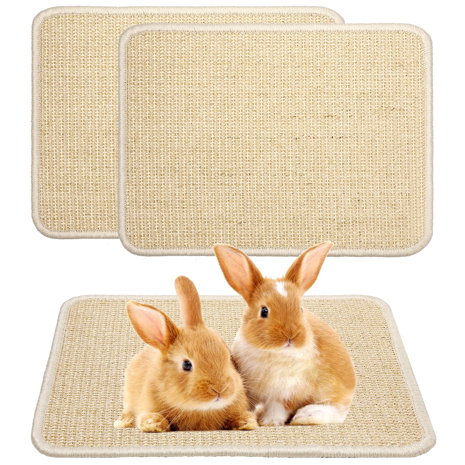 Uotey two-piece rabbit scratcher mat beige for indoor use and furniture protection.