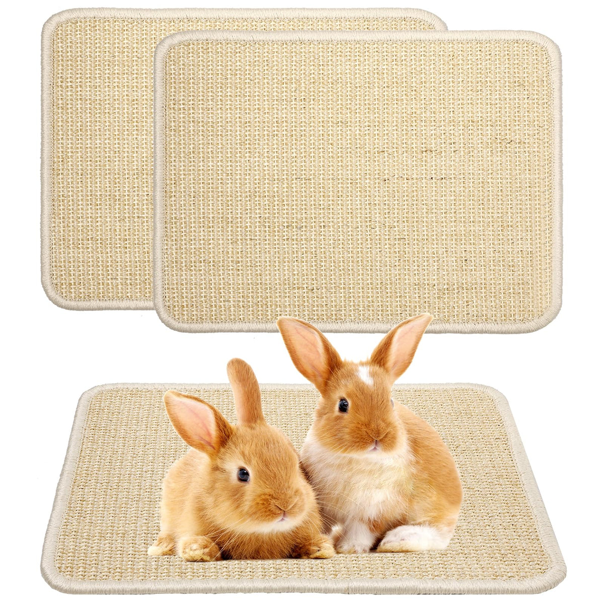 Uotey two-piece rabbit scratcher mat beige for indoor use and furniture protection.