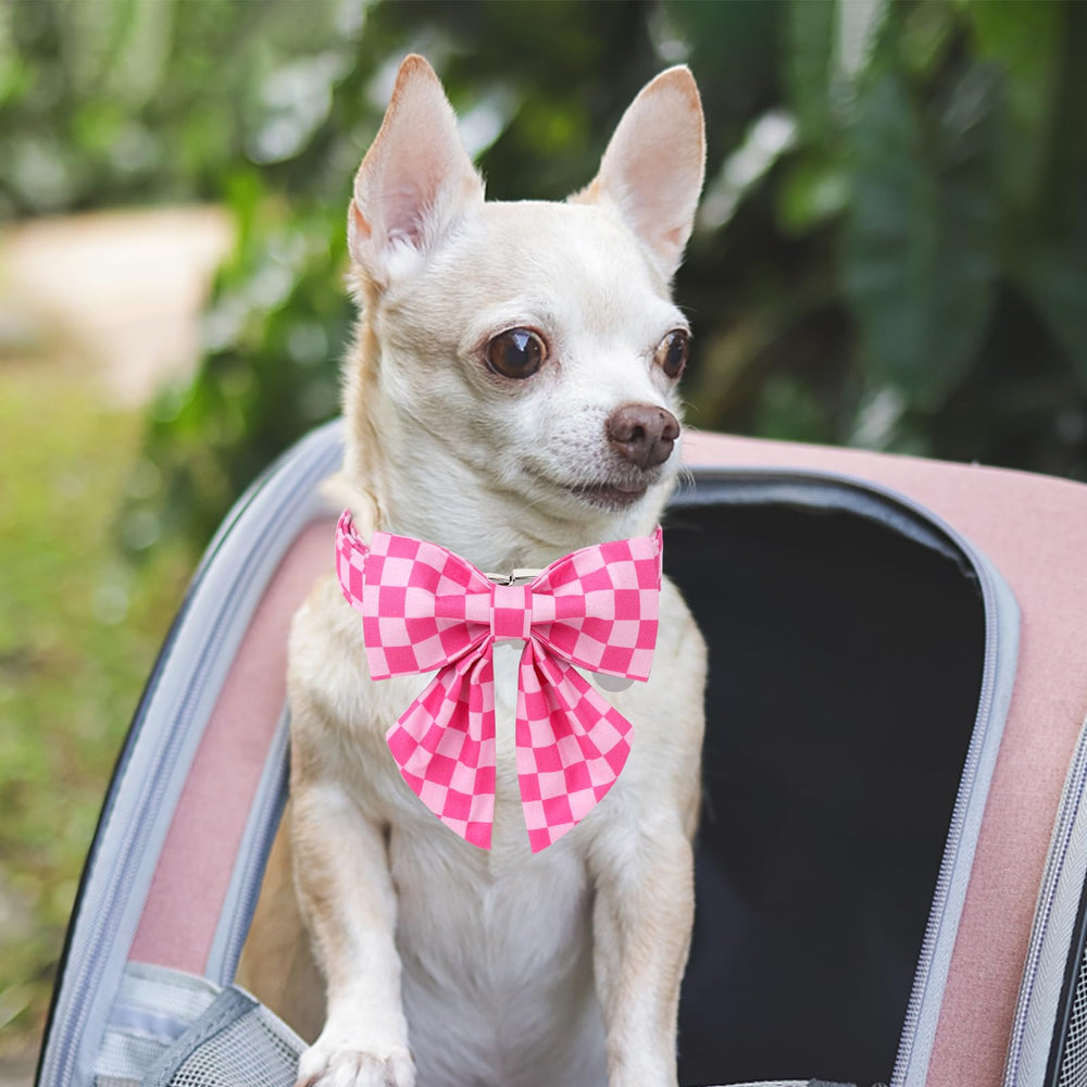 UP URARA PUP pink plaid bow view, adds charming style to any outfit.