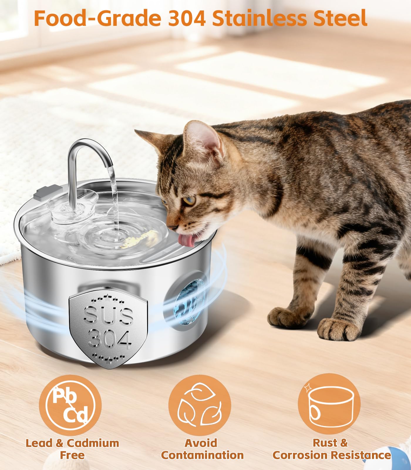 UPAWPIA cat fountain shows LED water level window for quick refills at a glance.