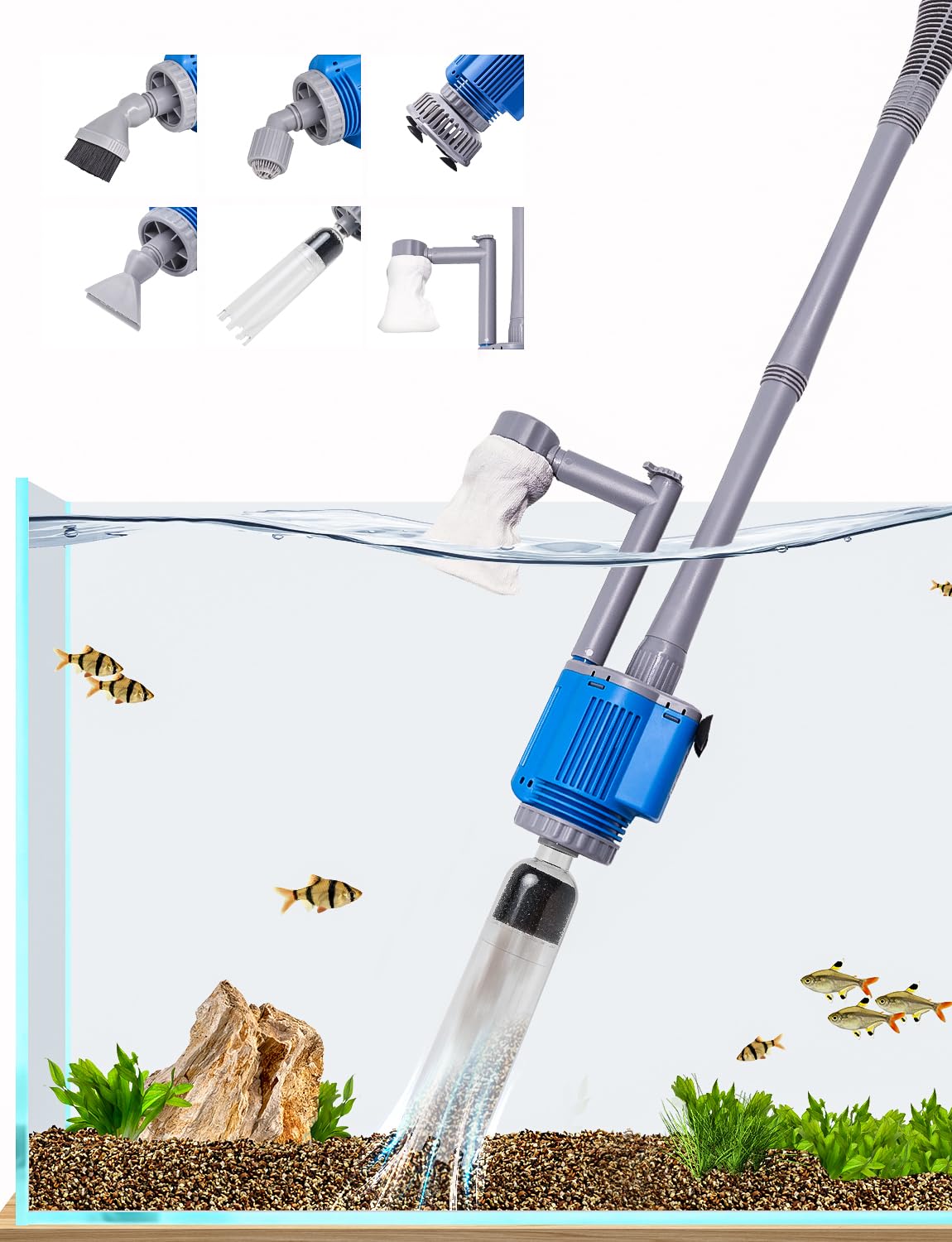 UPETTOOLS aquarium gravel cleaner 6-in-1 for efficient gravel cleaning.
