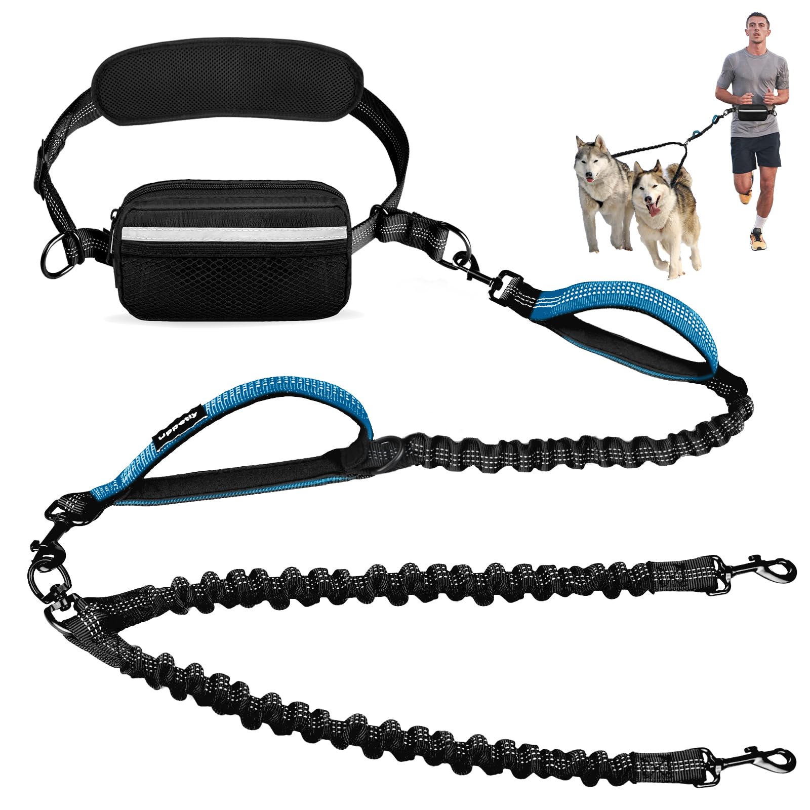 Uppetly hands-free 2-dog leash with waist belt for seamless two-dog walks.
