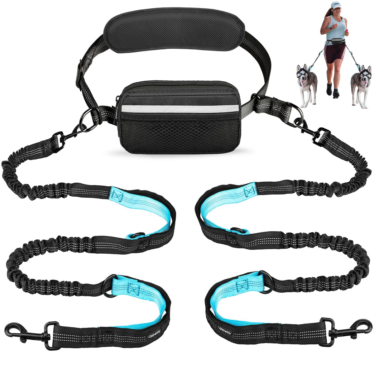 Uppetly hands-free leash with waist belt for comfortable walking and running.