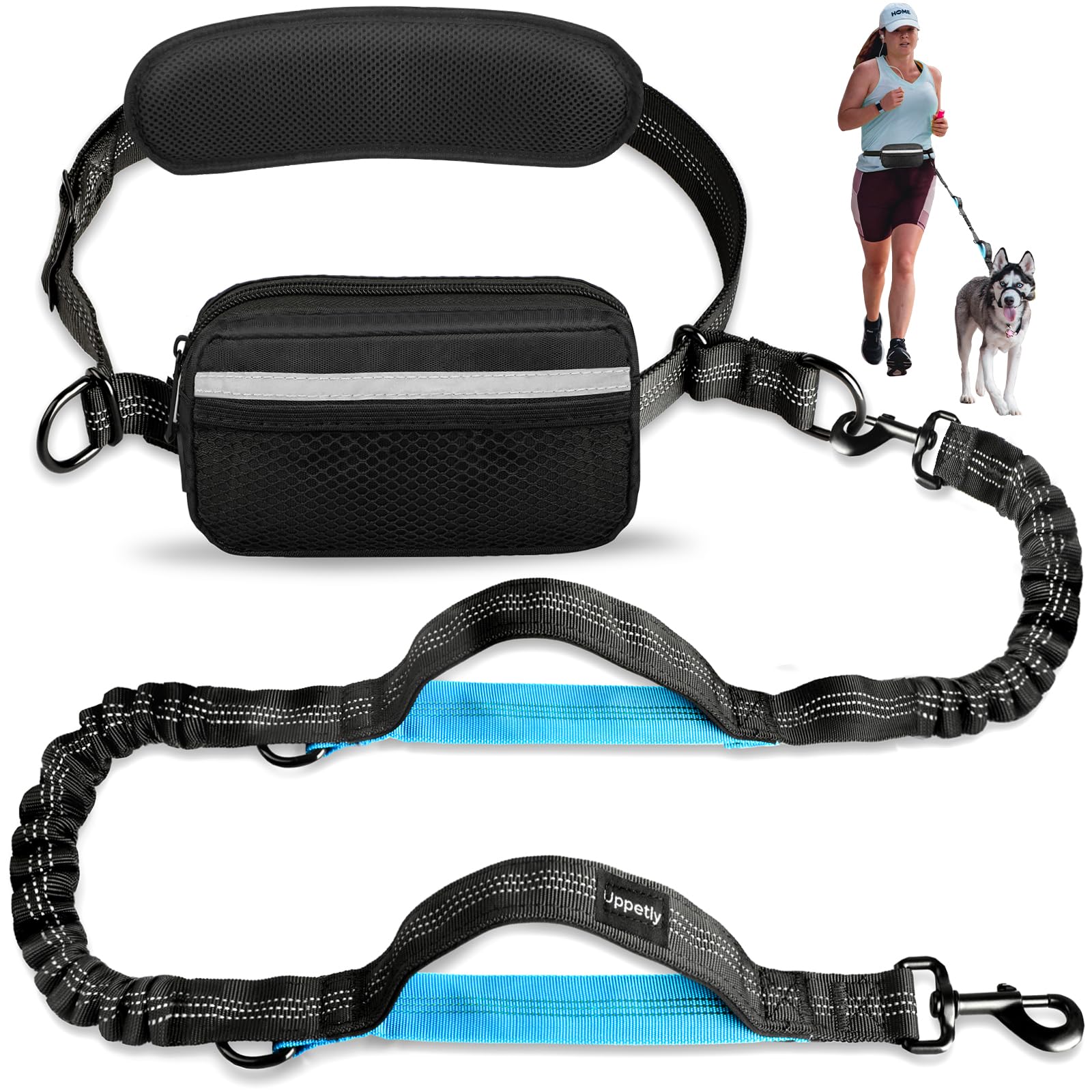 Uppetly hands-free leash with zipper pouch keeps essentials accessible during walks.