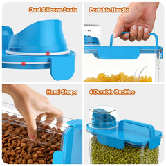 Large pouring spout enables clean dispensing of kibble.