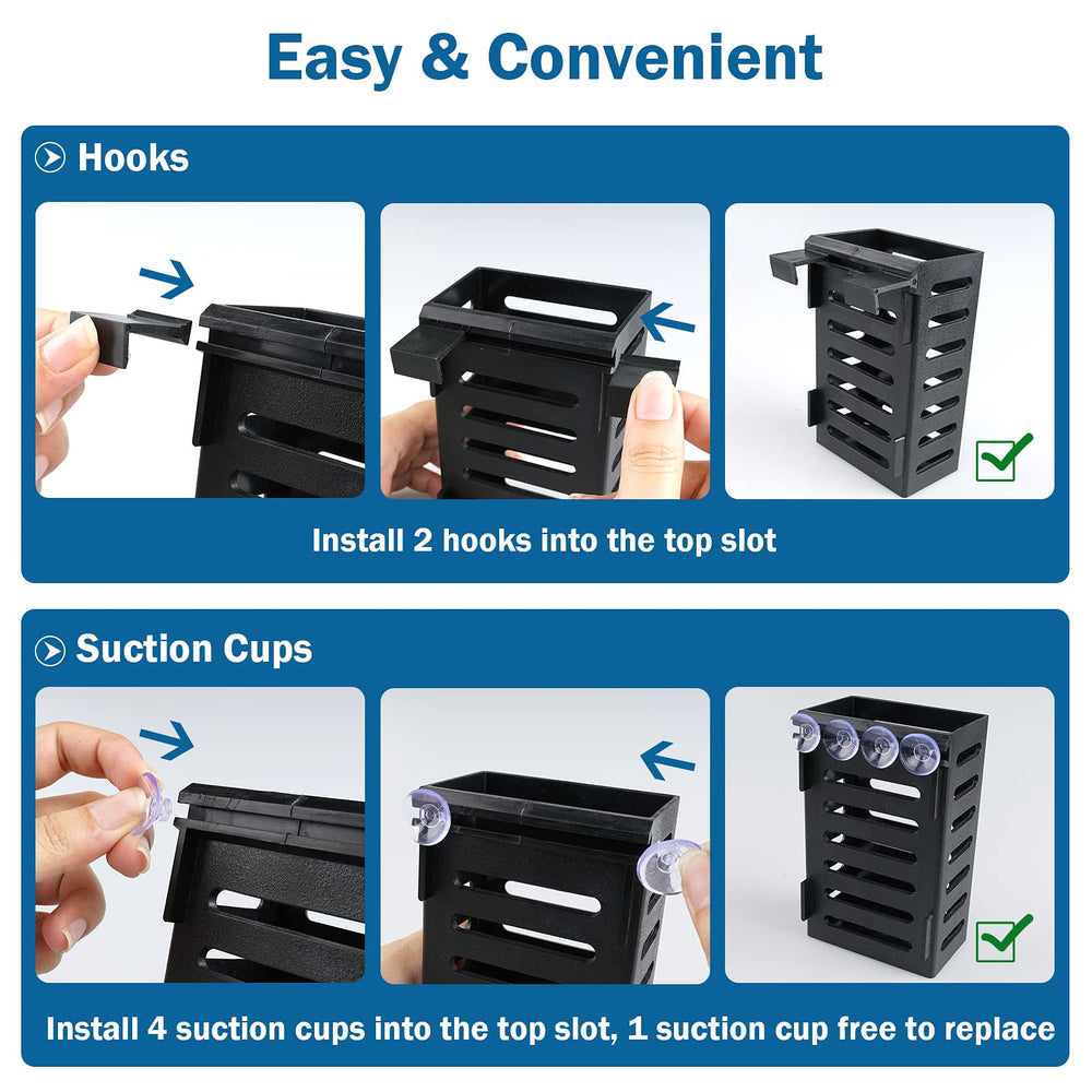 Plant holder shown attached with suction cups for versatile placement on glass.