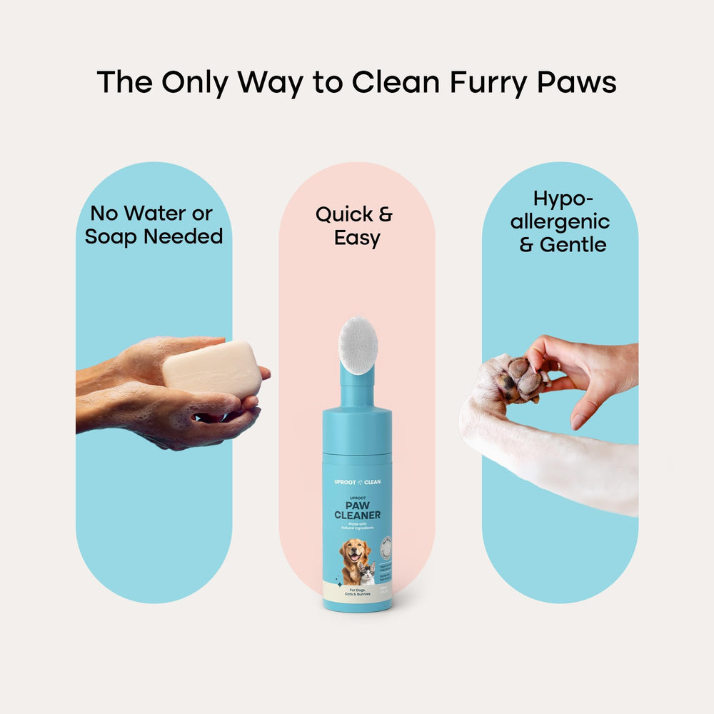 Uproot Clean fragrance-free label on the bottle for safe use around dogs.