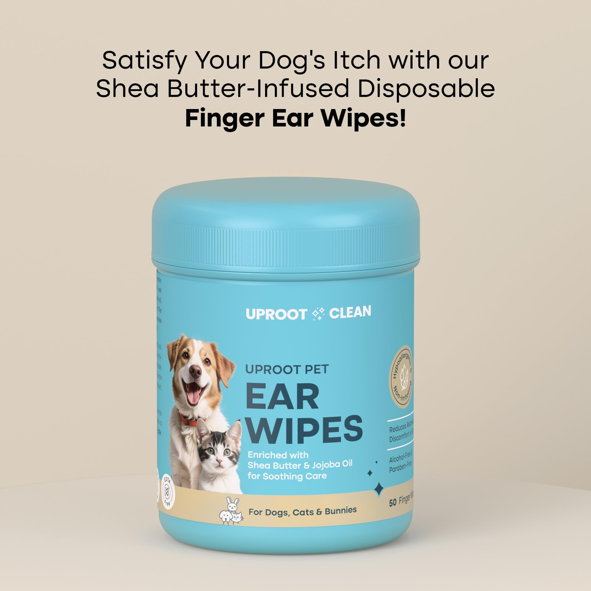 Uproot Clean ear wipes with shea butter and jojoba oil nourish surrounding skin.