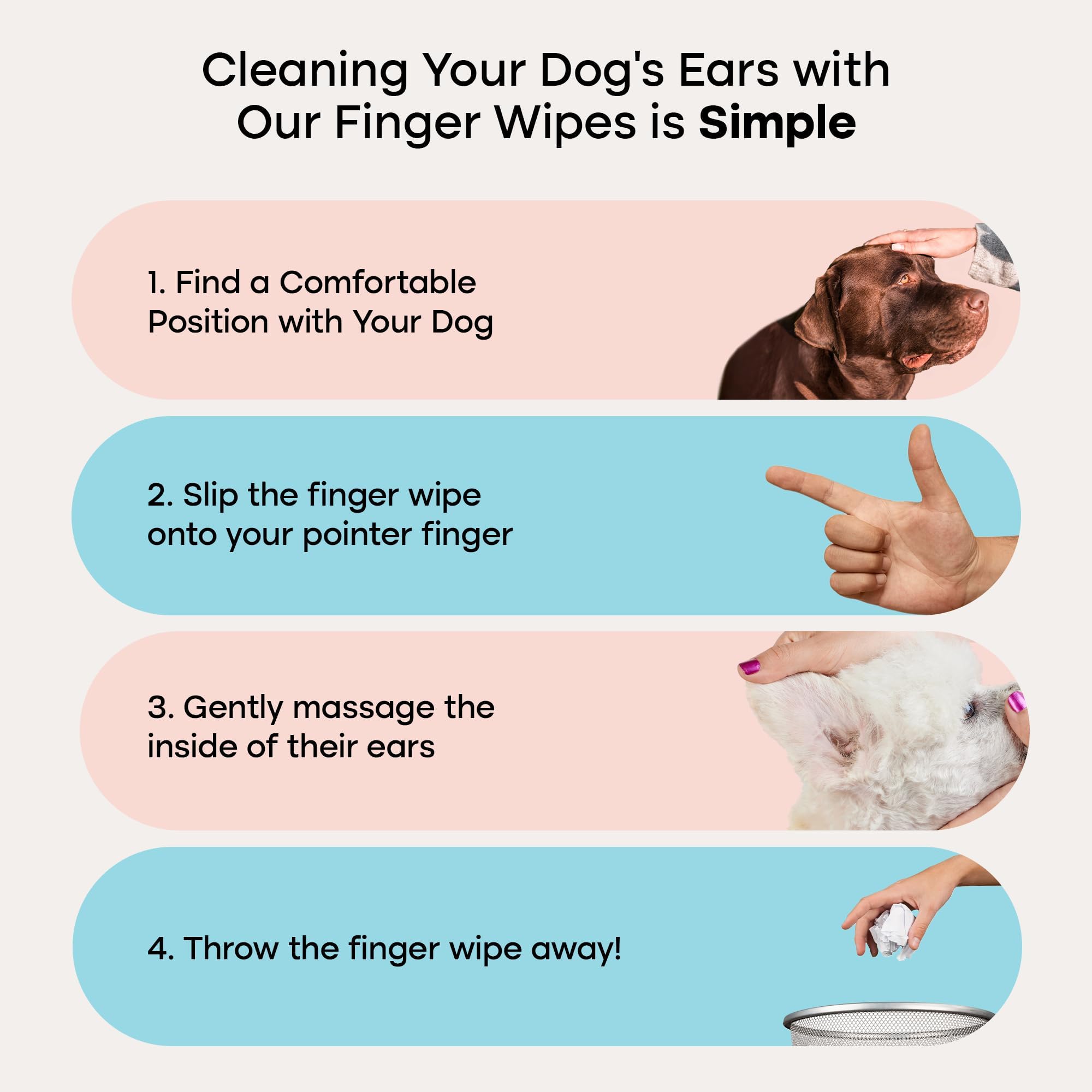 Uproot Clean wipes help reduce odor and buildup around ears.