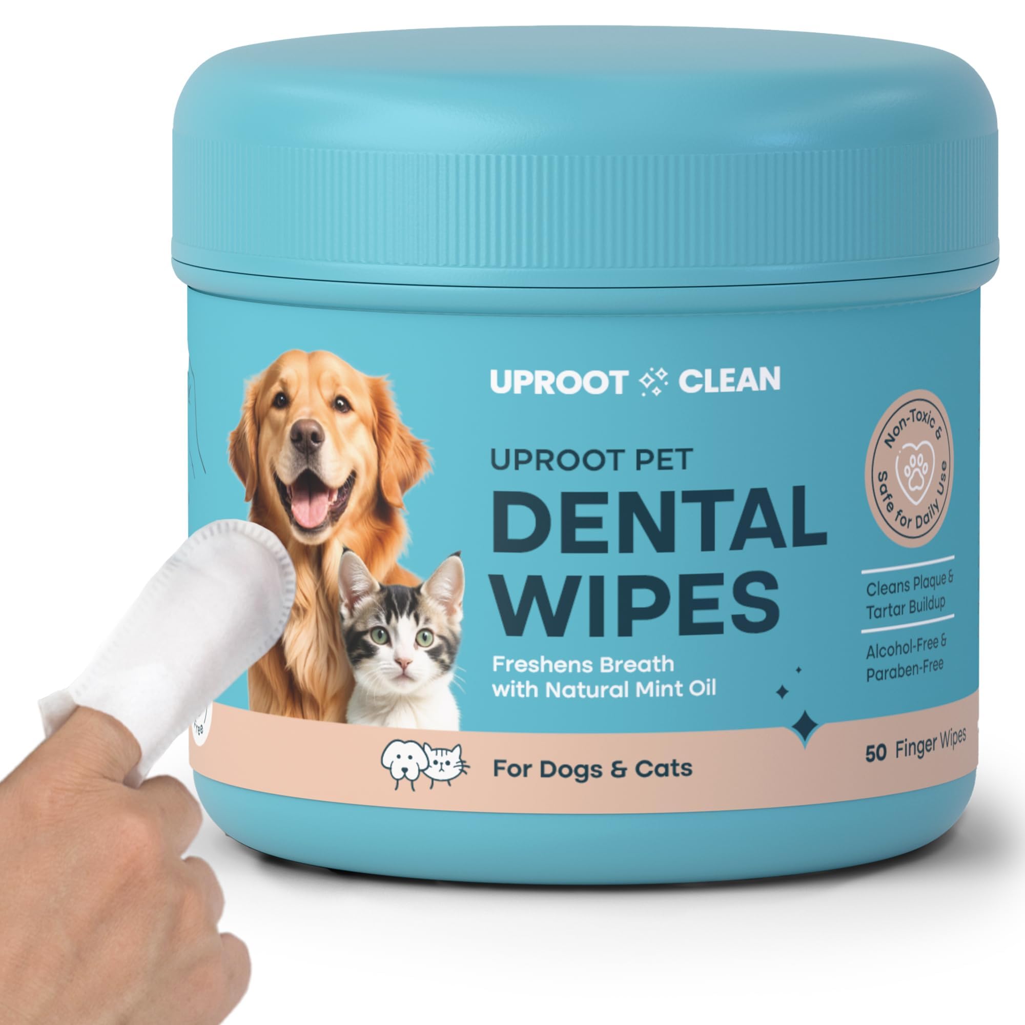 Uproot Clean pet dental finger wipes 50ct package for easy at-home cleaning