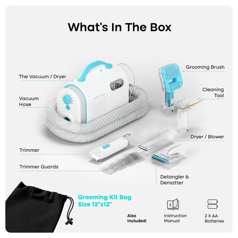 Uproot Clean Pet Groomer Vacuum Kit silent technology for calmer, pet-friendly grooming sessions