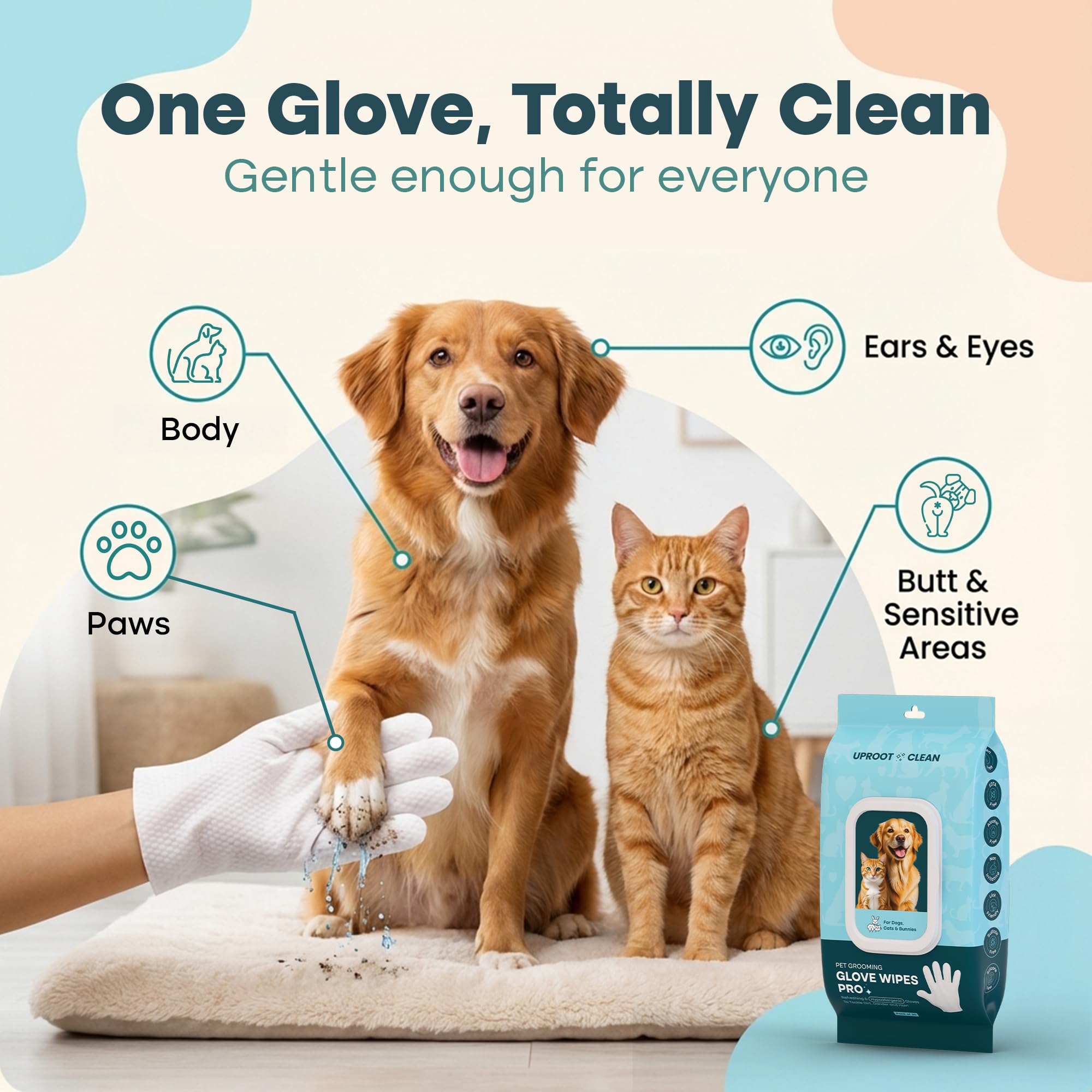 Uproot Clean QuickClean Gloves Pro are lick-safe for messier paws.