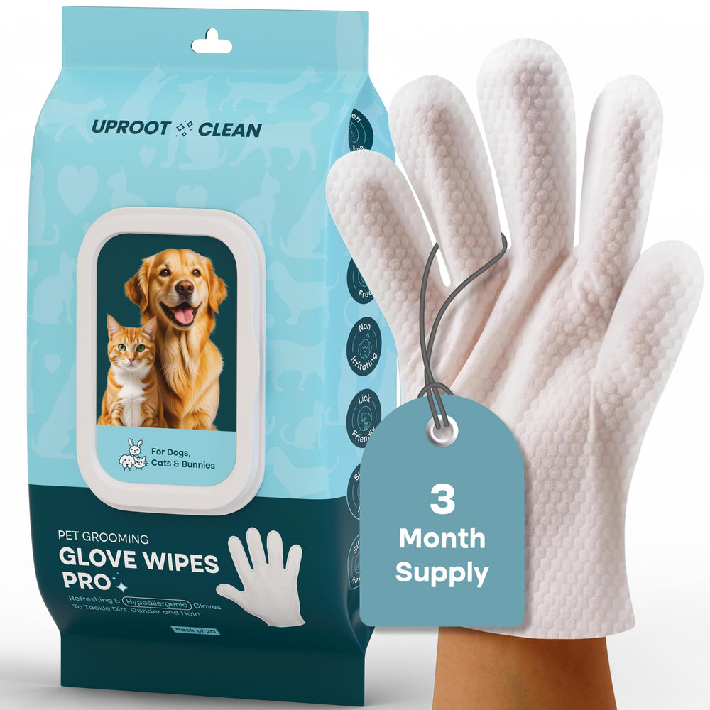 Uproot Clean QuickClean Gloves Pro wipe paws and coat for quick odor removal.