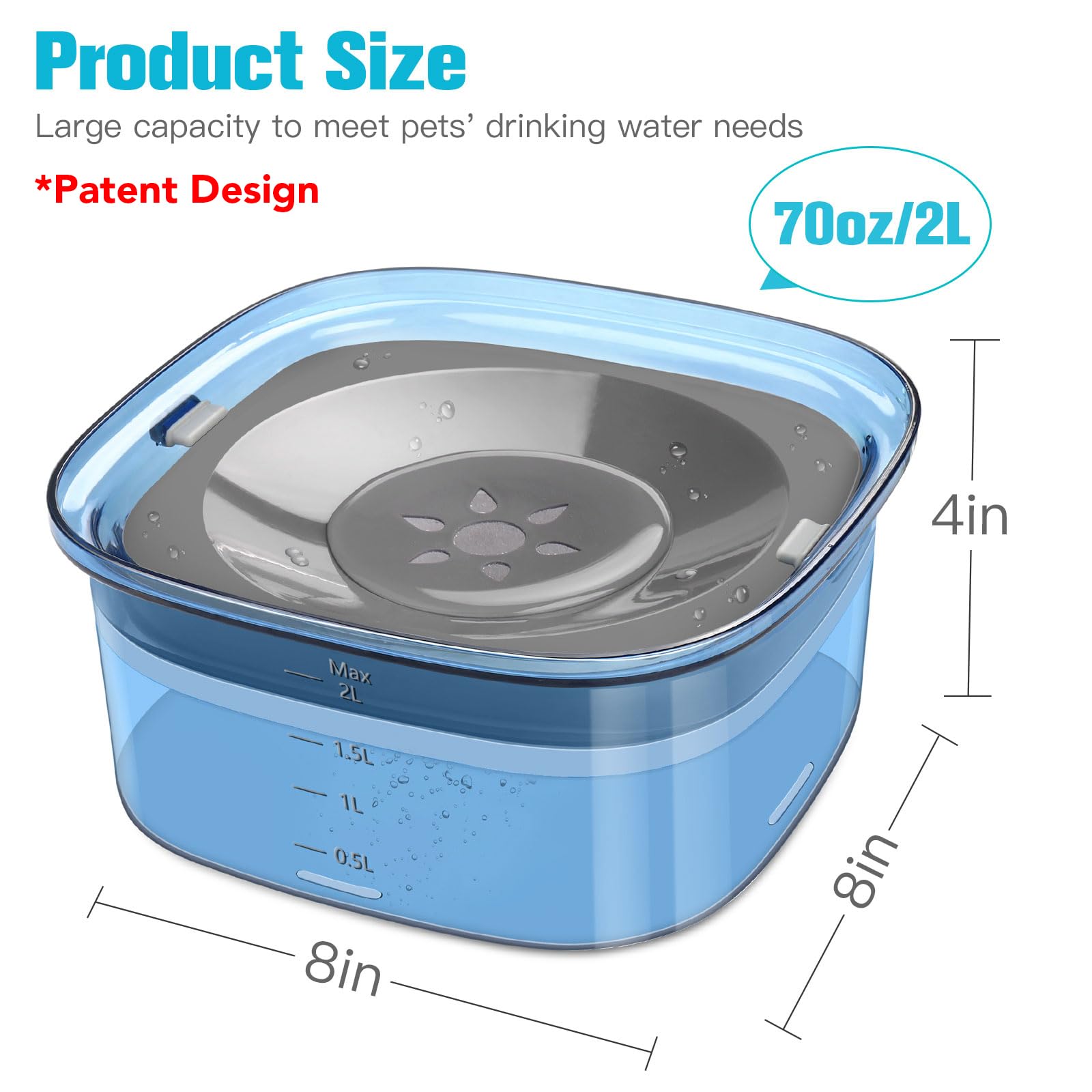 UPSKY diaphanous design water bowl allows quick water level checks