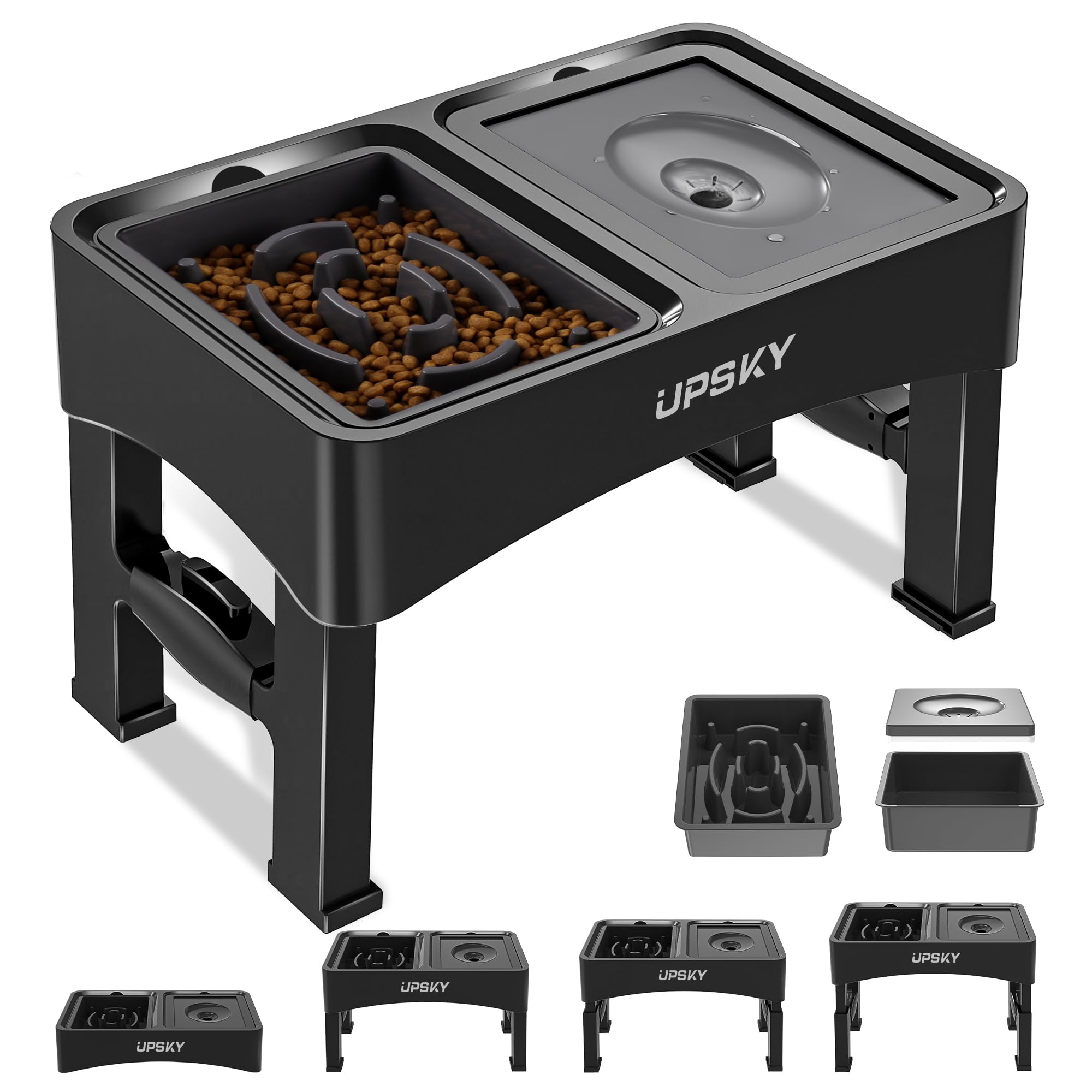 UPSKY 2-in-1 elevated dog bowls slow feeder stand shown for calmer meals.