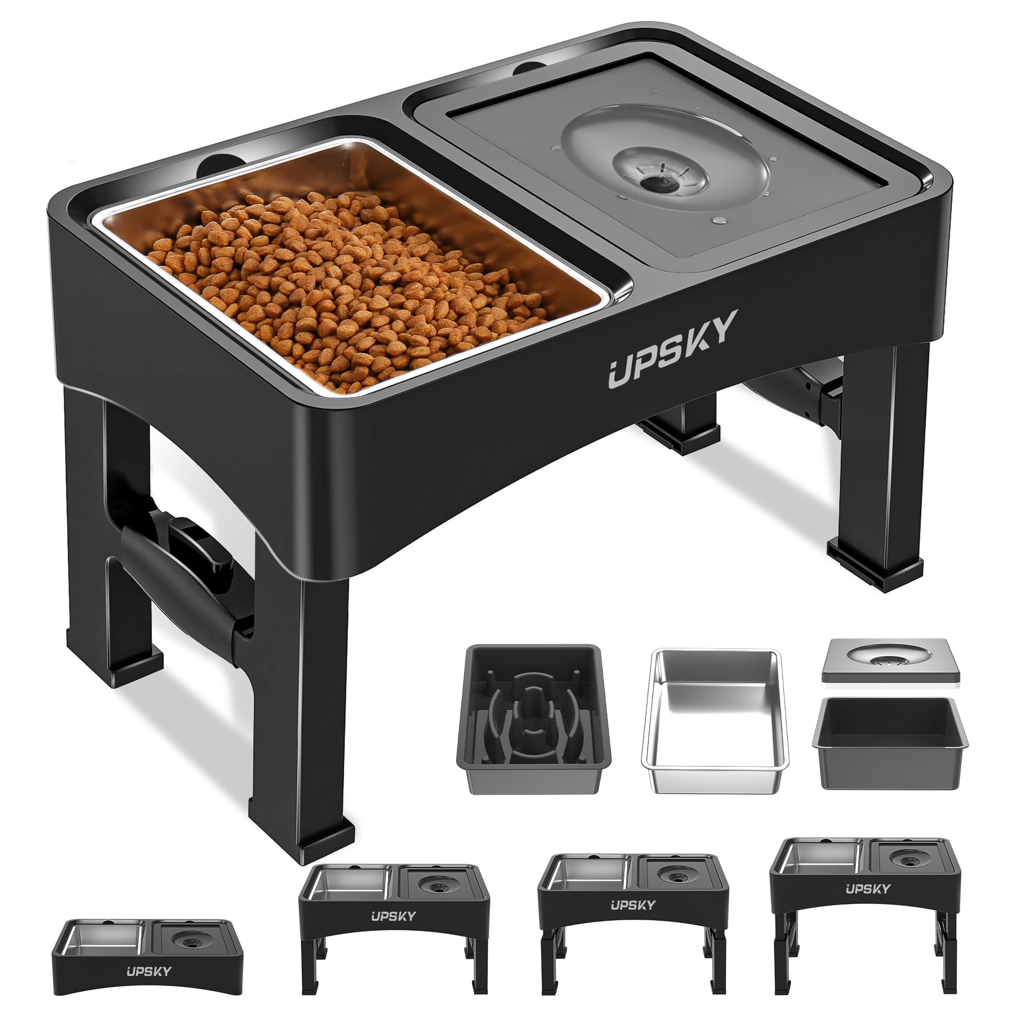 UPSKY 3-in-1 elevated stand for comfortable feeding at multiple heights.