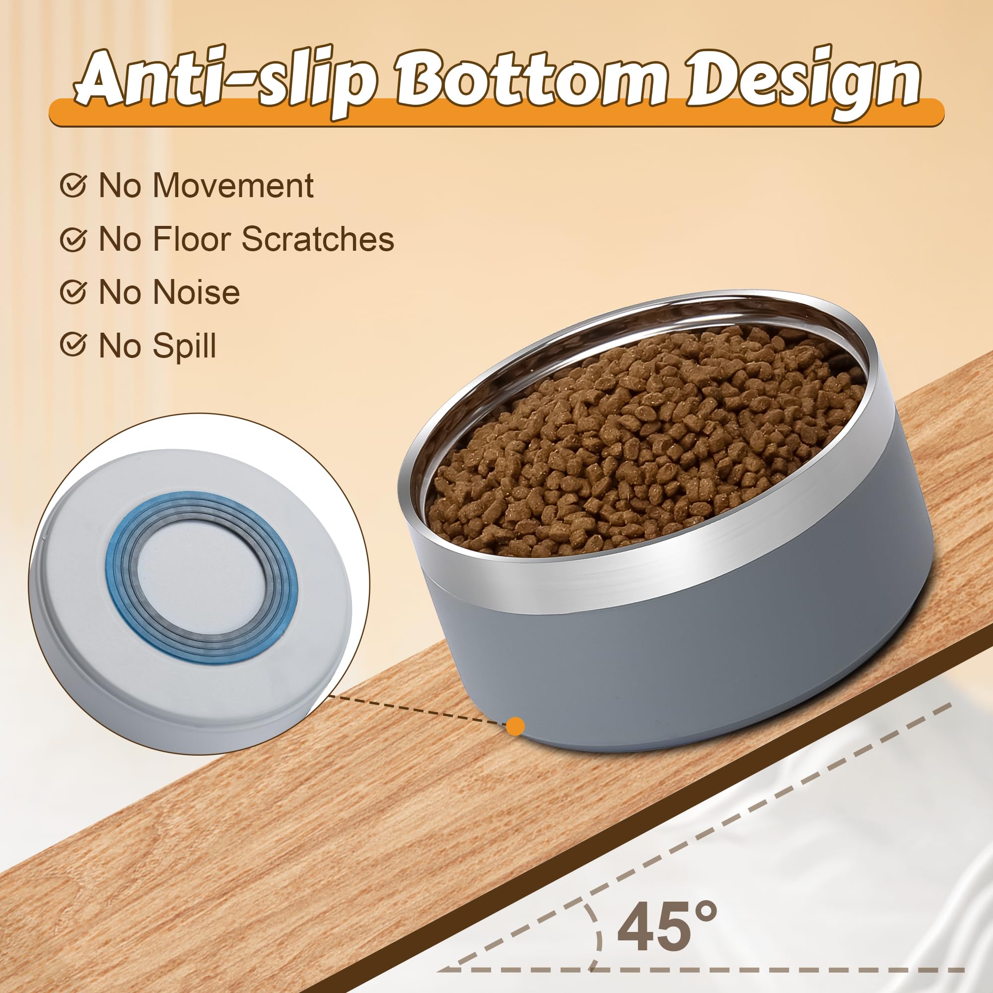 Upsky anti-slip pads under the wooden stand keep bowls steady during feeding
