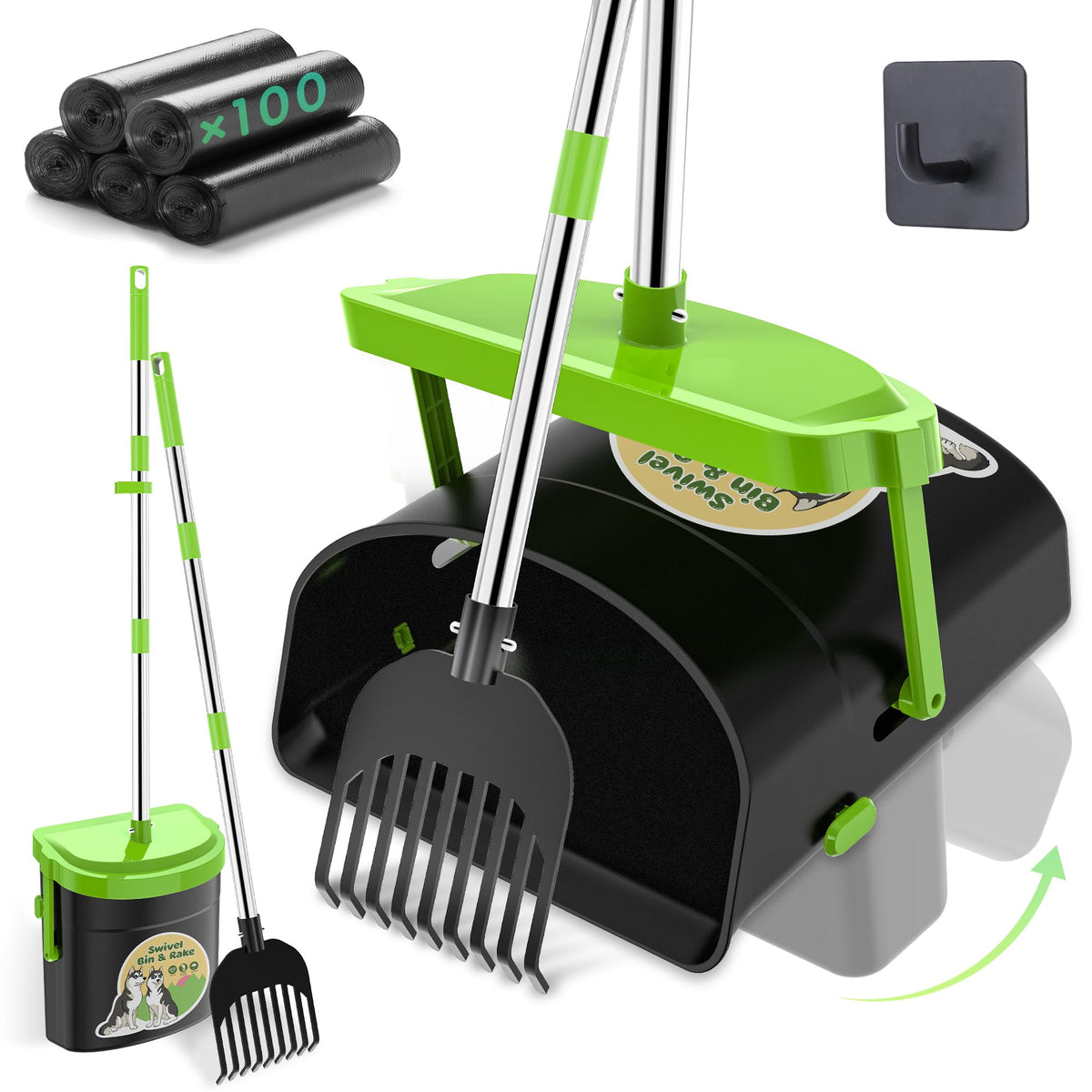 UPSKY dog pooper scooper with swivel bin for quick yard cleanup.