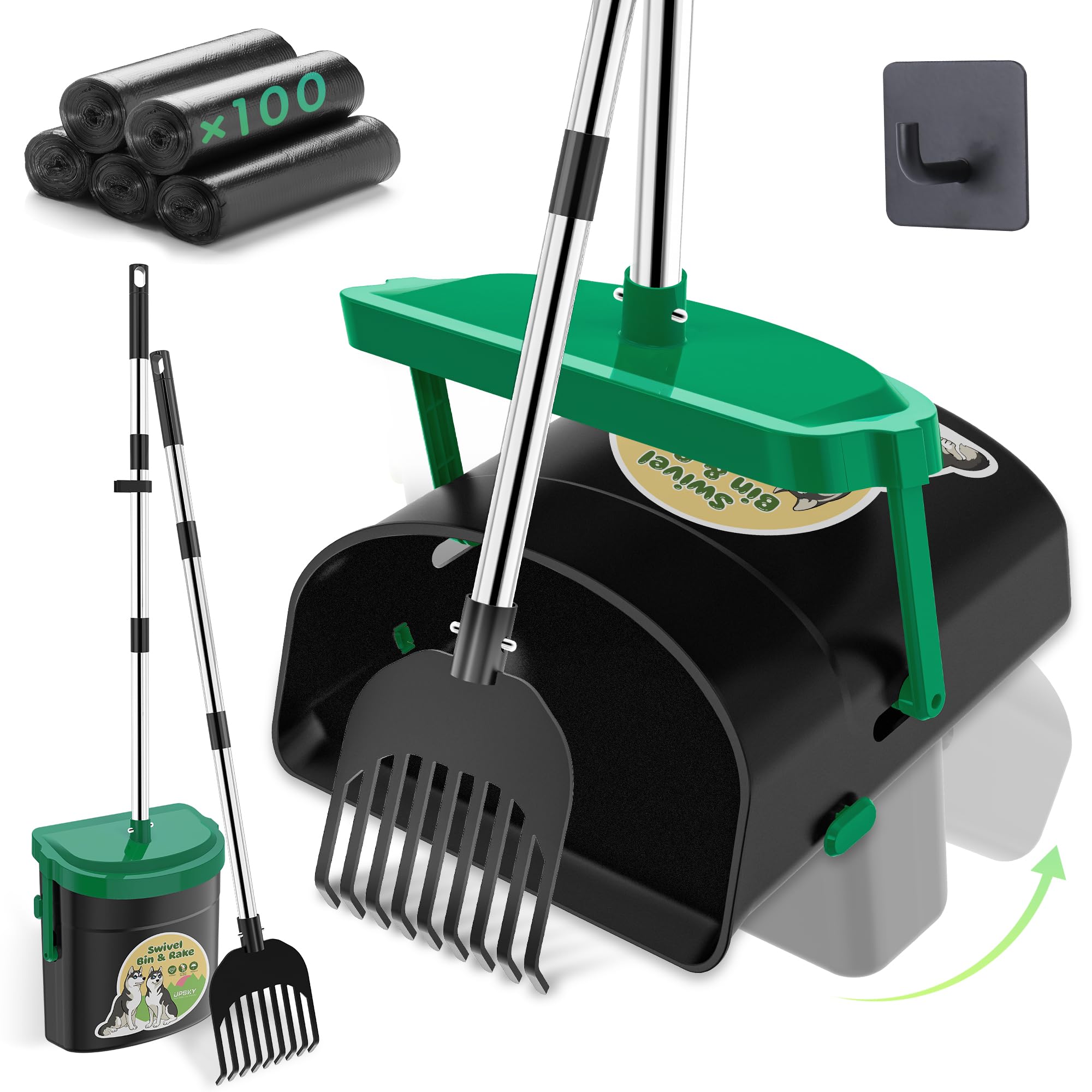 UPSKY dog pooper scooper with swivel bin for quick yard cleanup