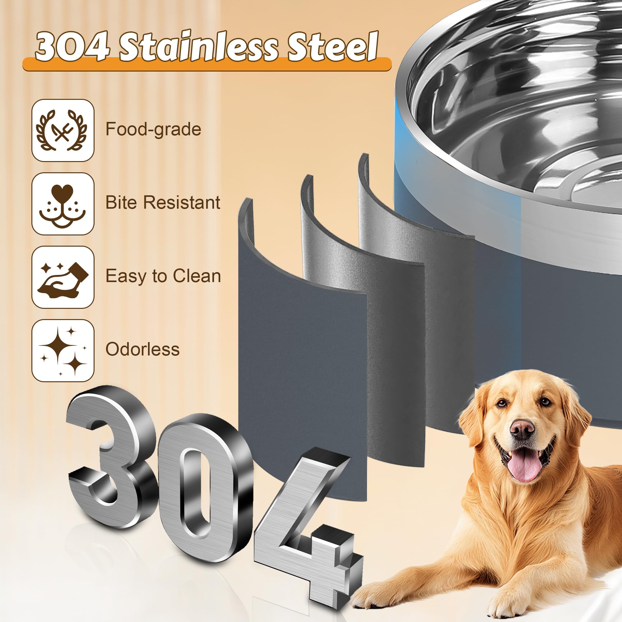 Upsky double stainless steel bowls resist rust and are easy to clean