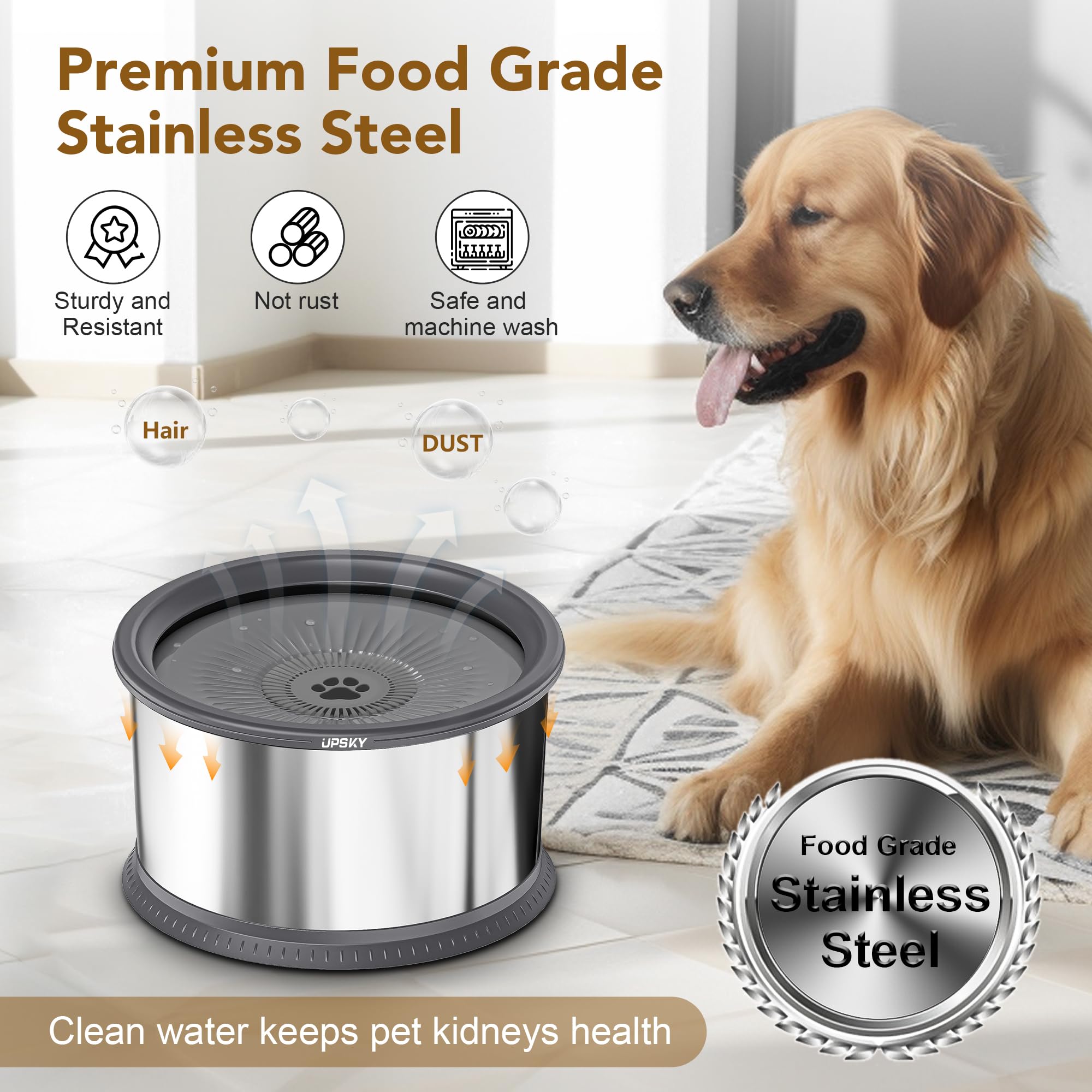 UPSKY heavy-duty stainless steel construction withstands big dogs.