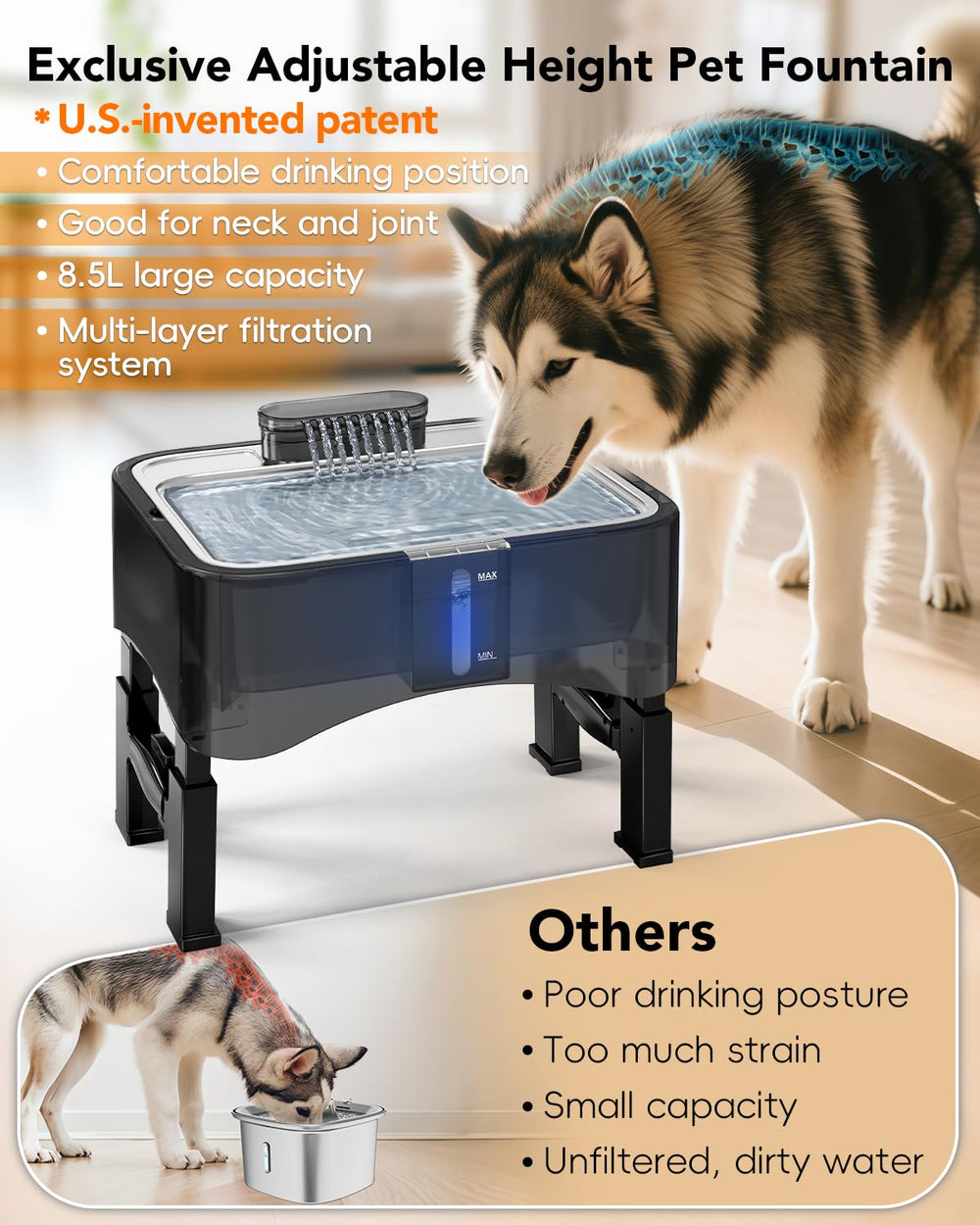 UPSKY ion-exchange resin filter reduces impurities and metals in water.