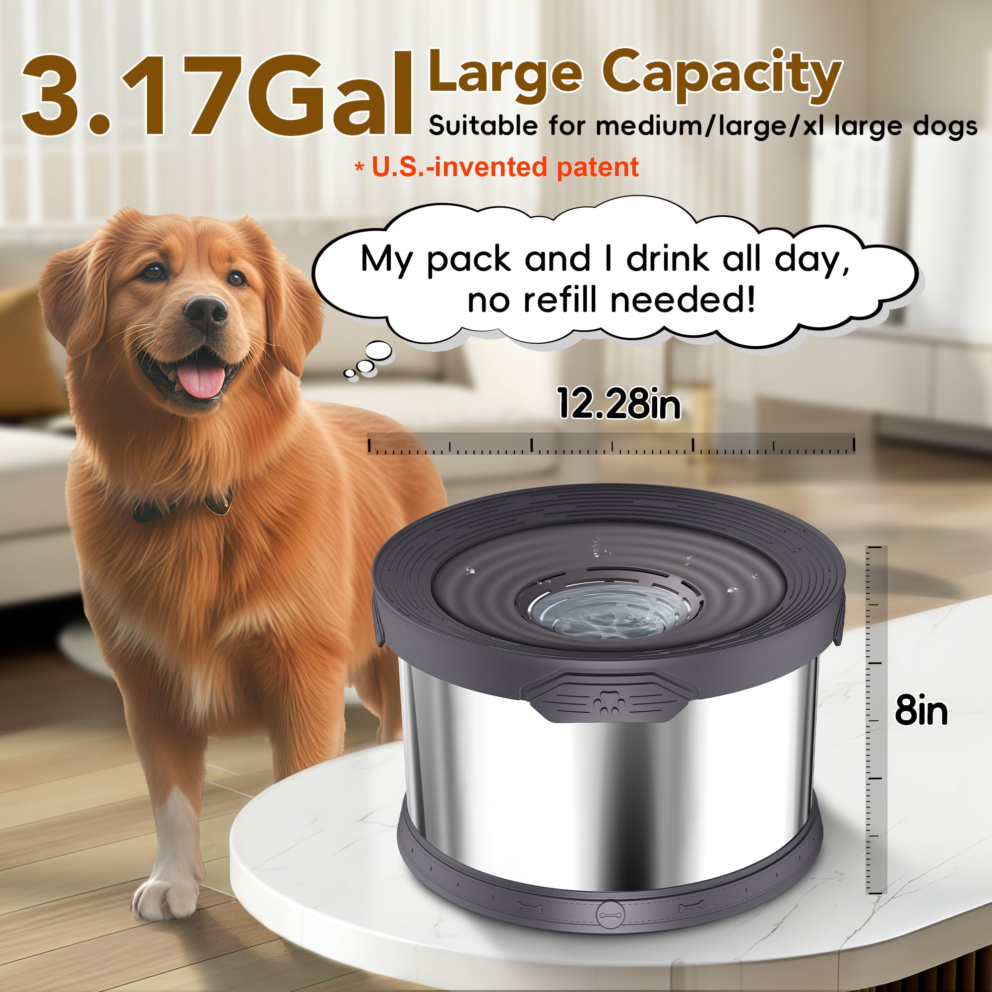 UPSKY no-spill 12L bowl side profile shows stable anti-slip base