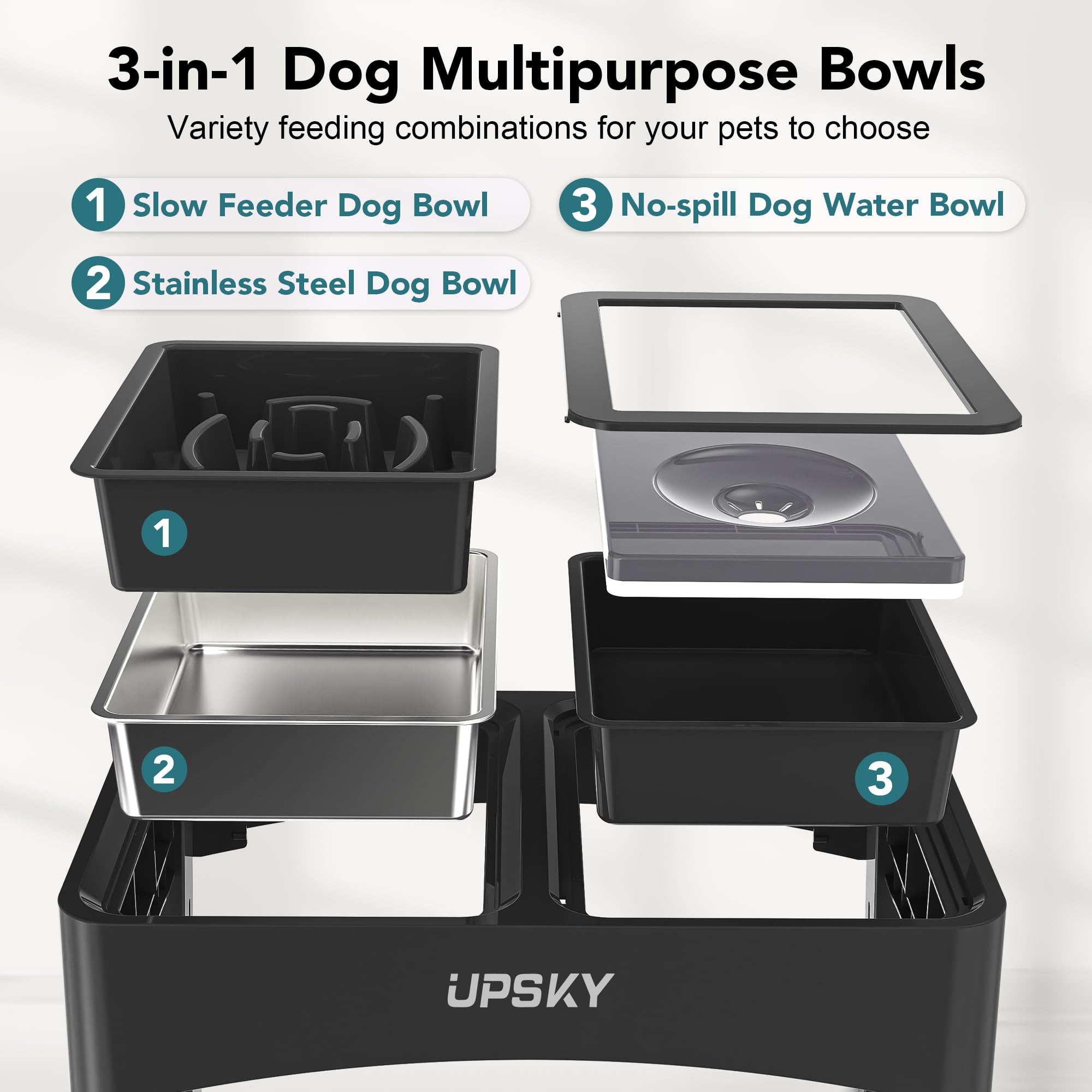 UPSKY no-spill water bowl keeps fur dry and reduces splashes.