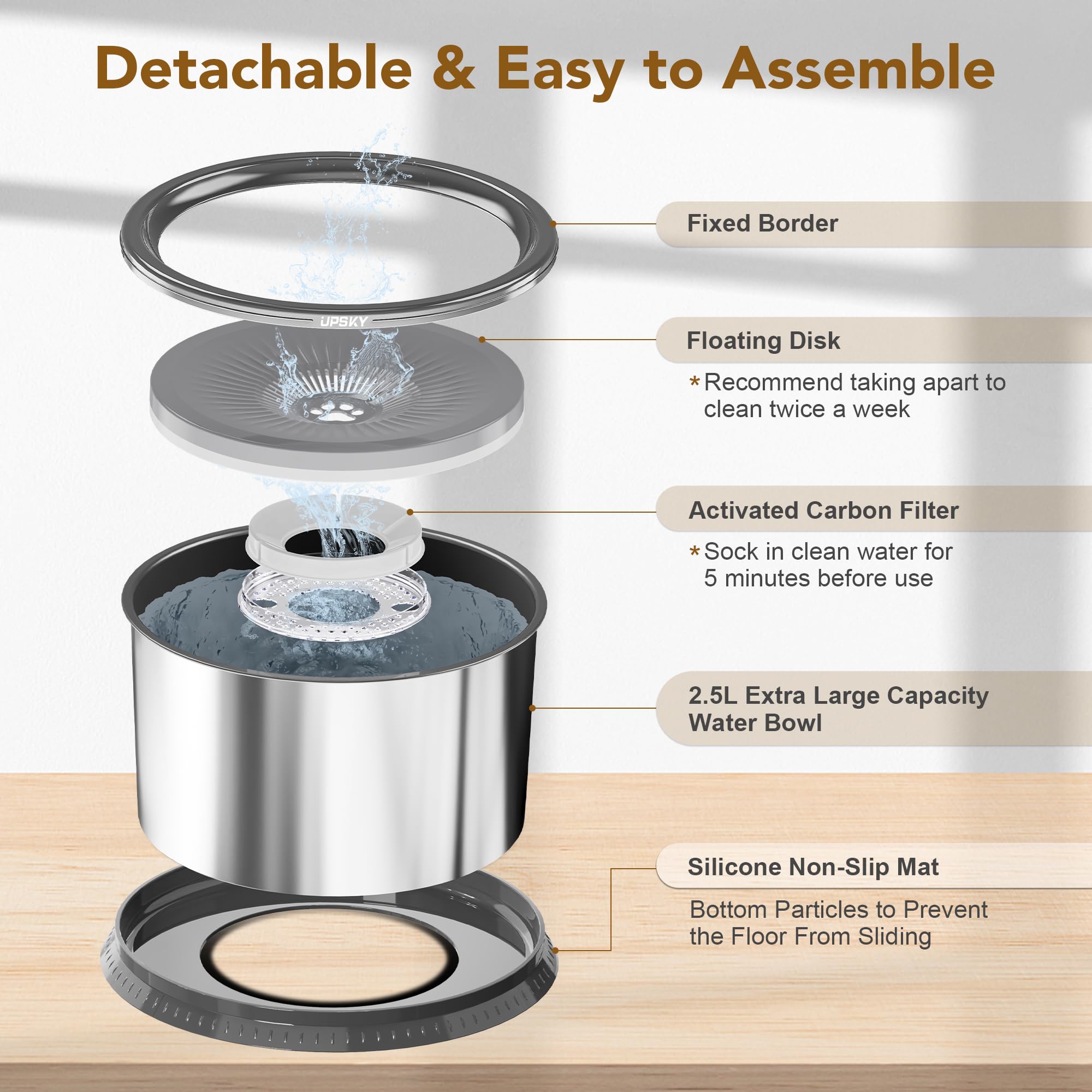 UPSKY premium stainless steel construction resists odors and simplifies cleaning.
