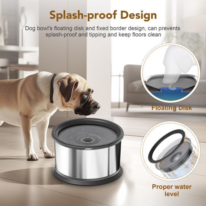 UPSKY slow-drinking dog water bowl promotes calmer drinking behavior.