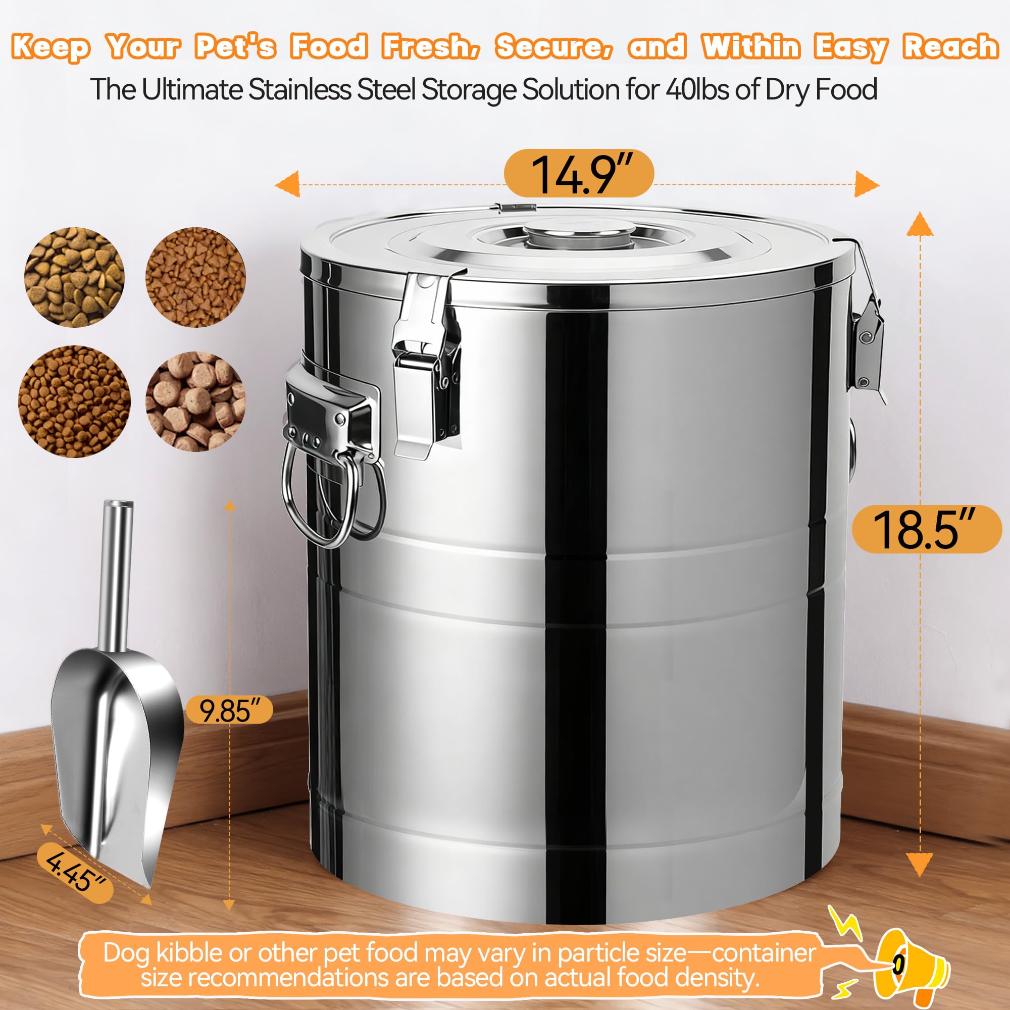 Large-capacity UPSKYPET storage holds bulk pet food in a kitchen or pantry
