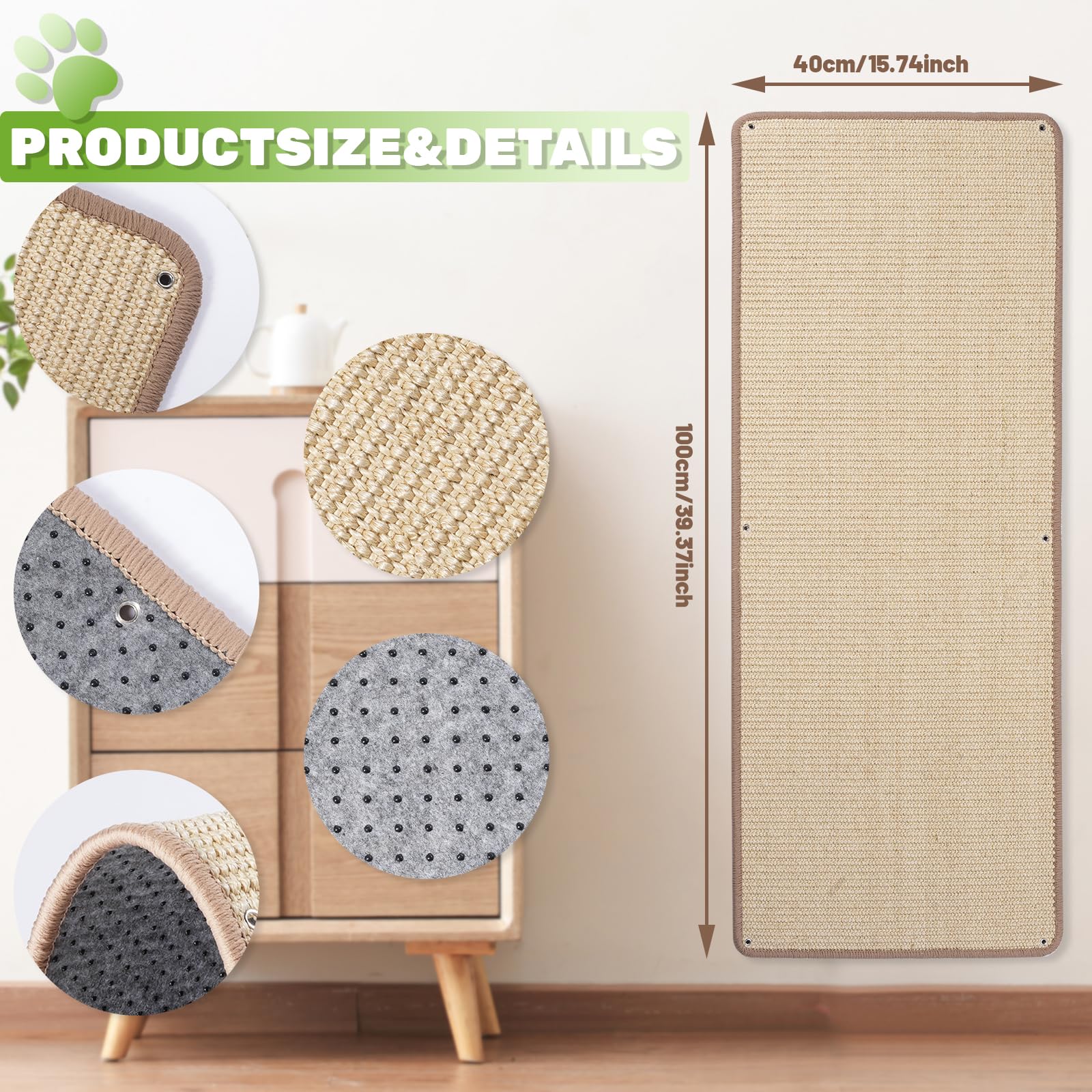 Uranshin wall-mounted sisal cat scratcher protects furniture and walls from claws.