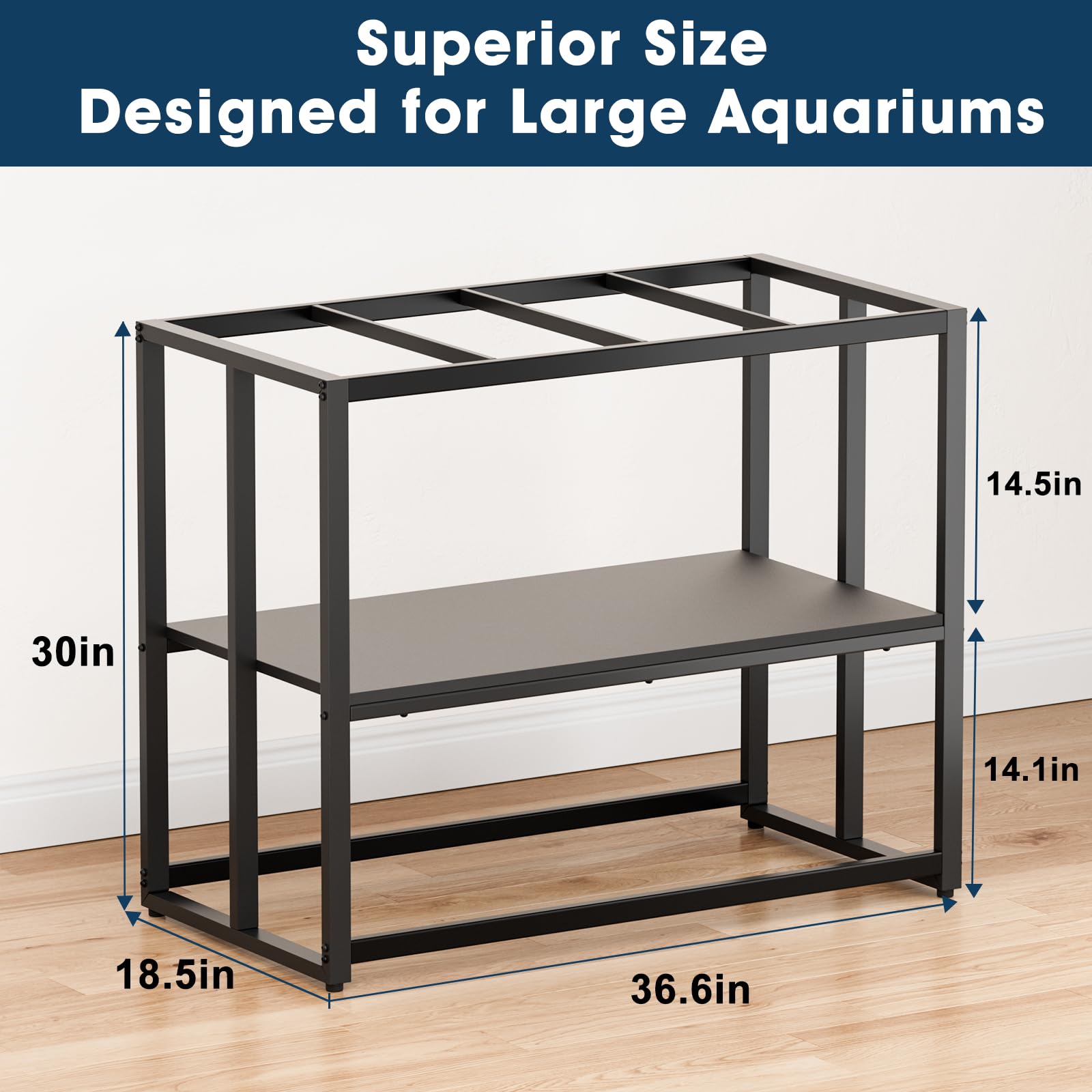 Urban Deco 40-gallon stand front view with sleek black minimalist design