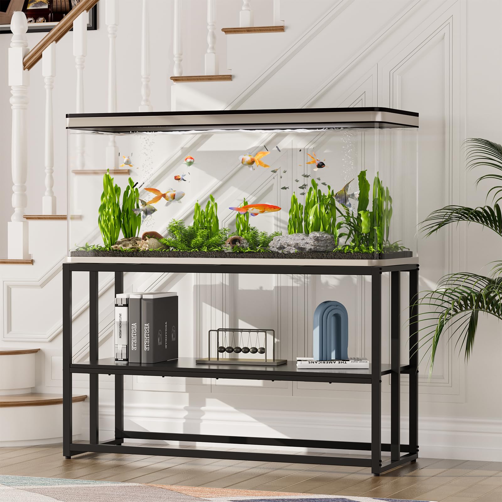 Urban Deco black finish aquarium stand enhances display aesthetics