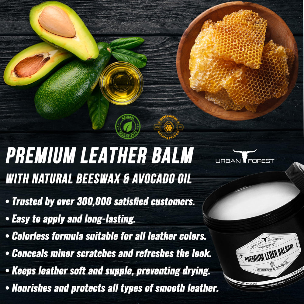 URBAN FOREST Leather Balm beeswax pieces indicate natural protection for leather.
