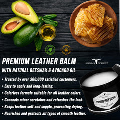 URBAN FOREST Leather Balm beeswax pieces indicate natural protection for leather.