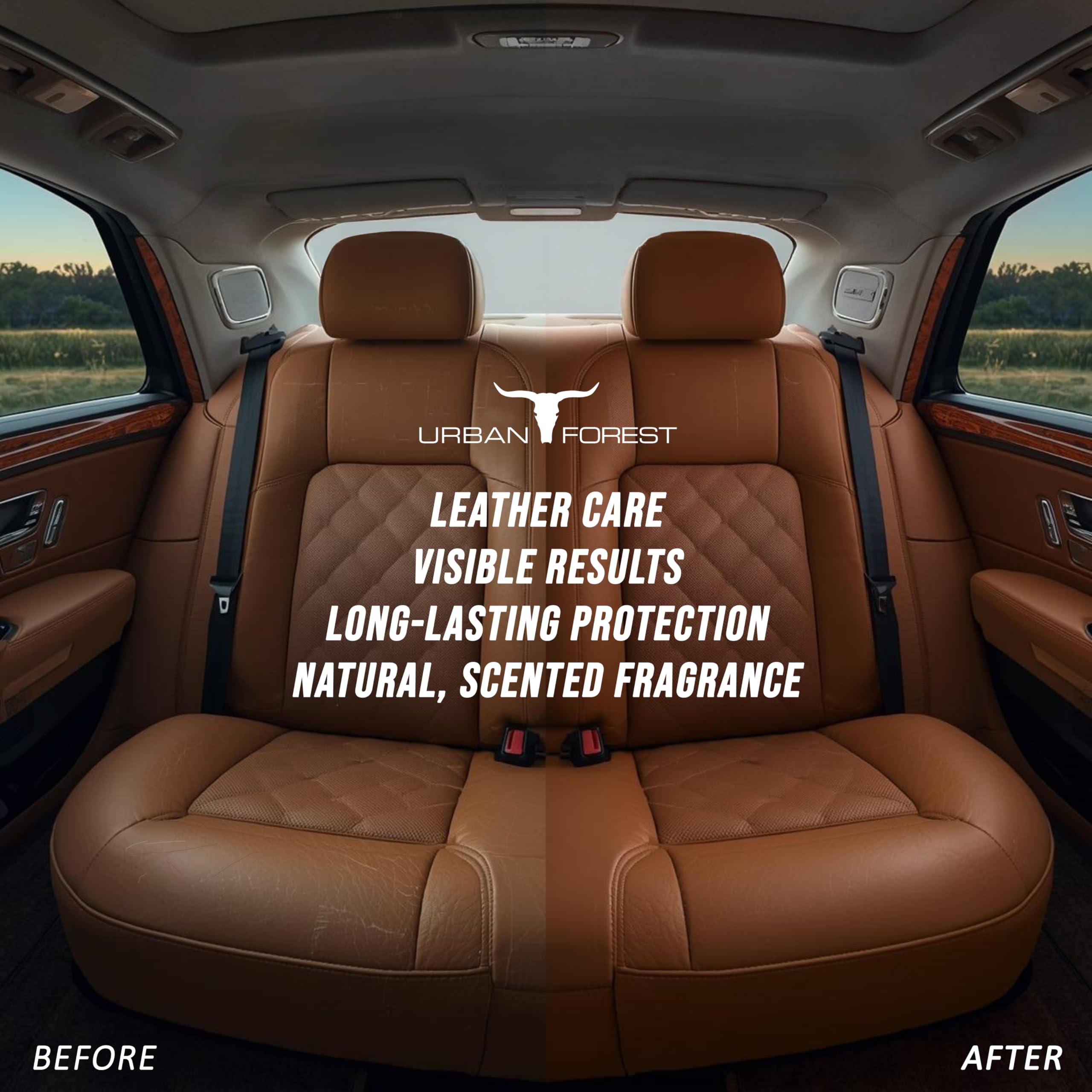 URBAN FOREST Leather Balm texture close-up highlights smooth leather care benefits.