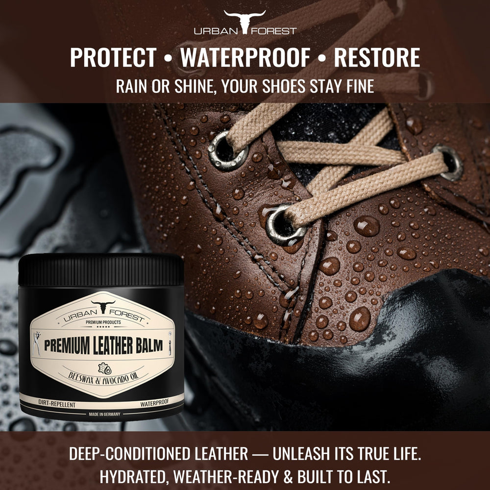 URBAN FOREST Leather Balm sponge application demonstrates smooth, even coverage.