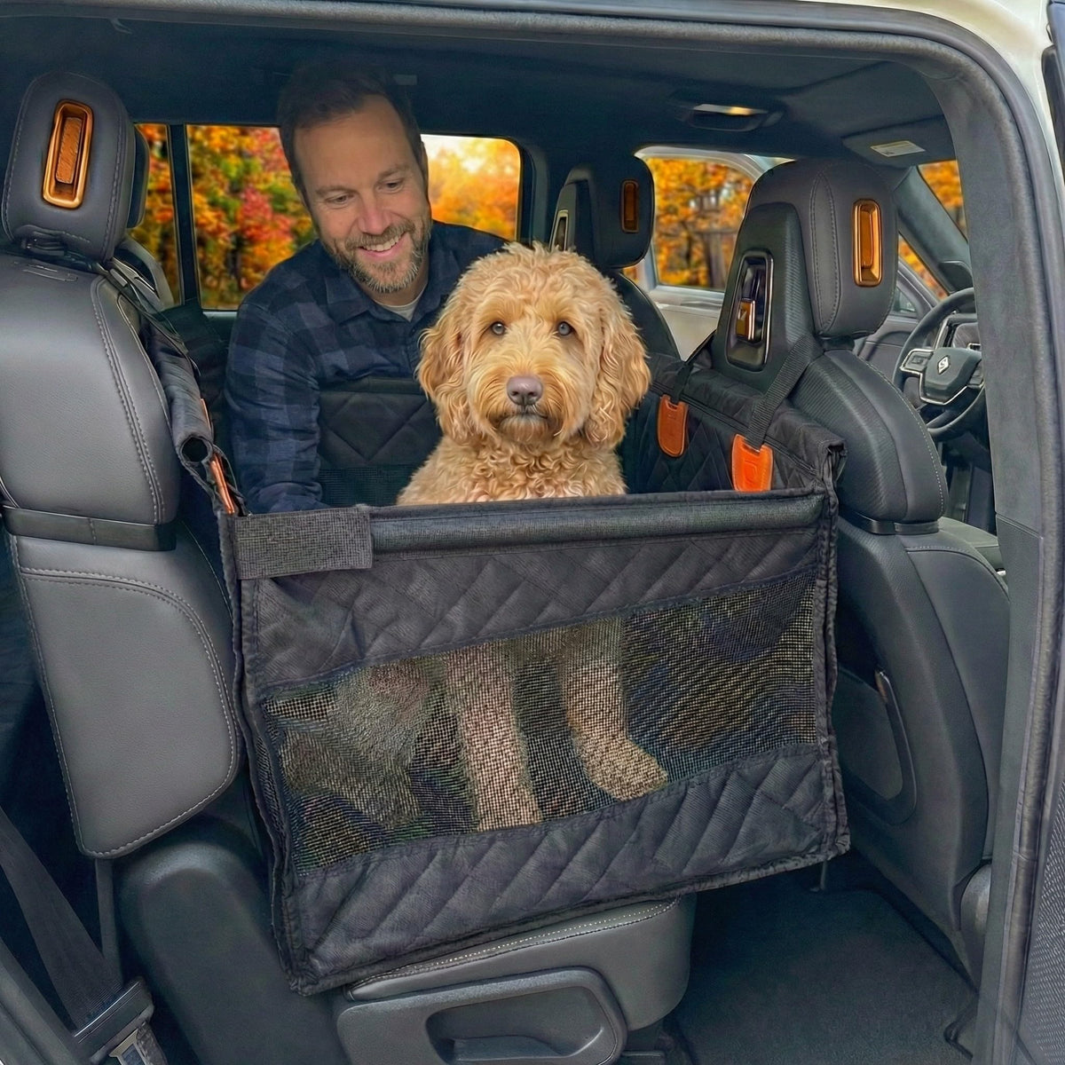 Urbiscape Dog Car Seat full-assembly view showing stable setup for large dogs.