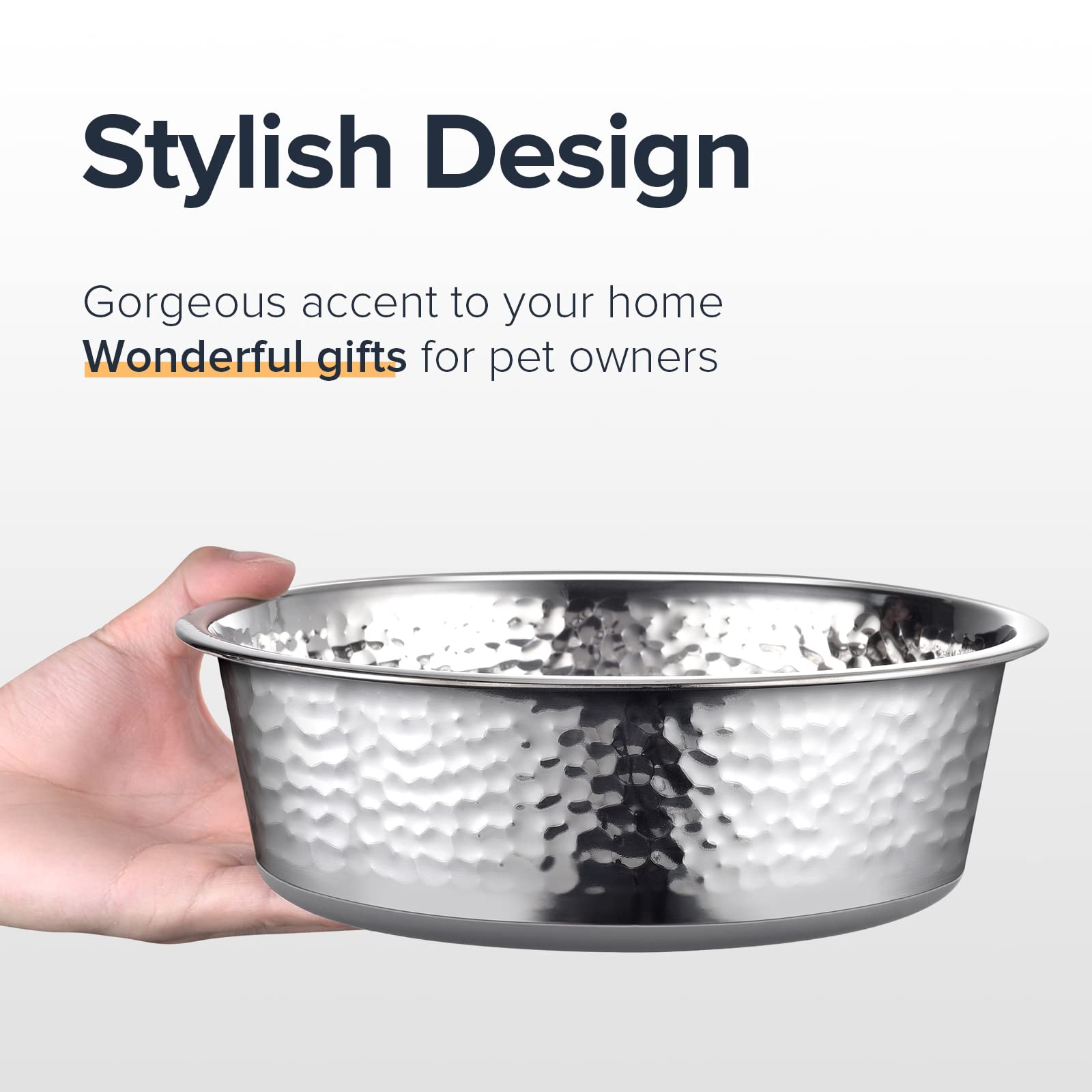 URBUDDIES 24-gauge stainless steel bowls resist chips and scratches.
