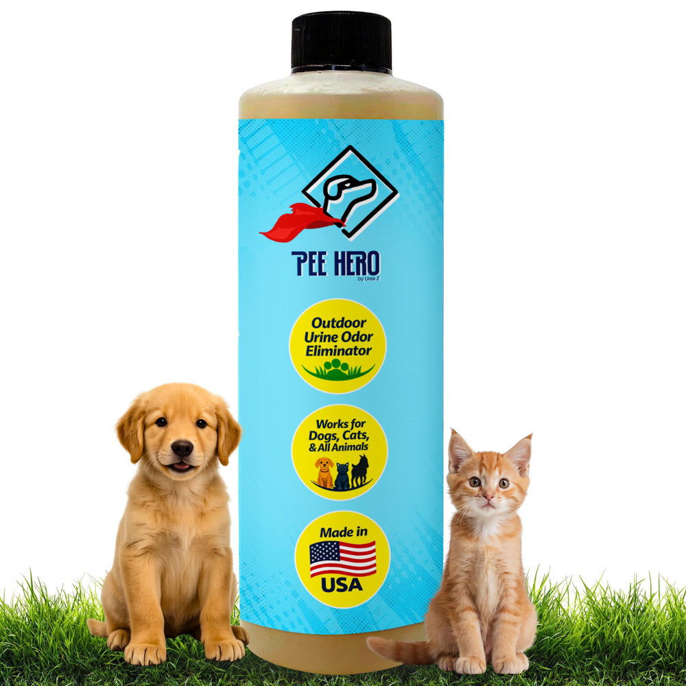Urea-Z Pee Hero bottle being mixed for outdoor urine odor elimination