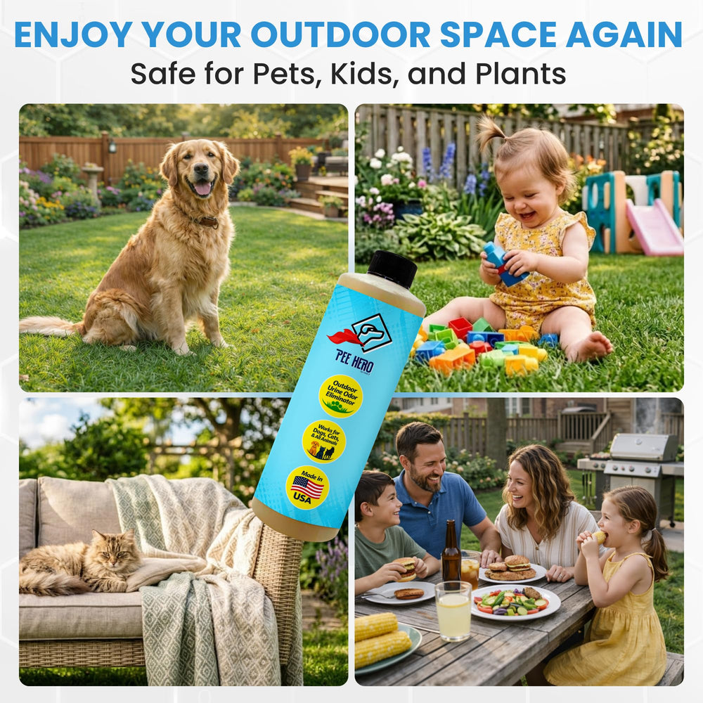 Outdoor yard odor elimination with Pee Hero on concrete and patios