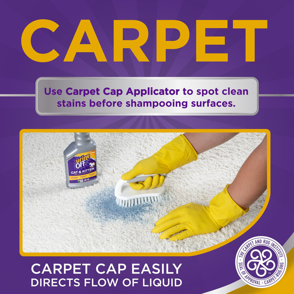 Urine Off cleaner on carpet demonstrates effective stain treatment and fresh scent.