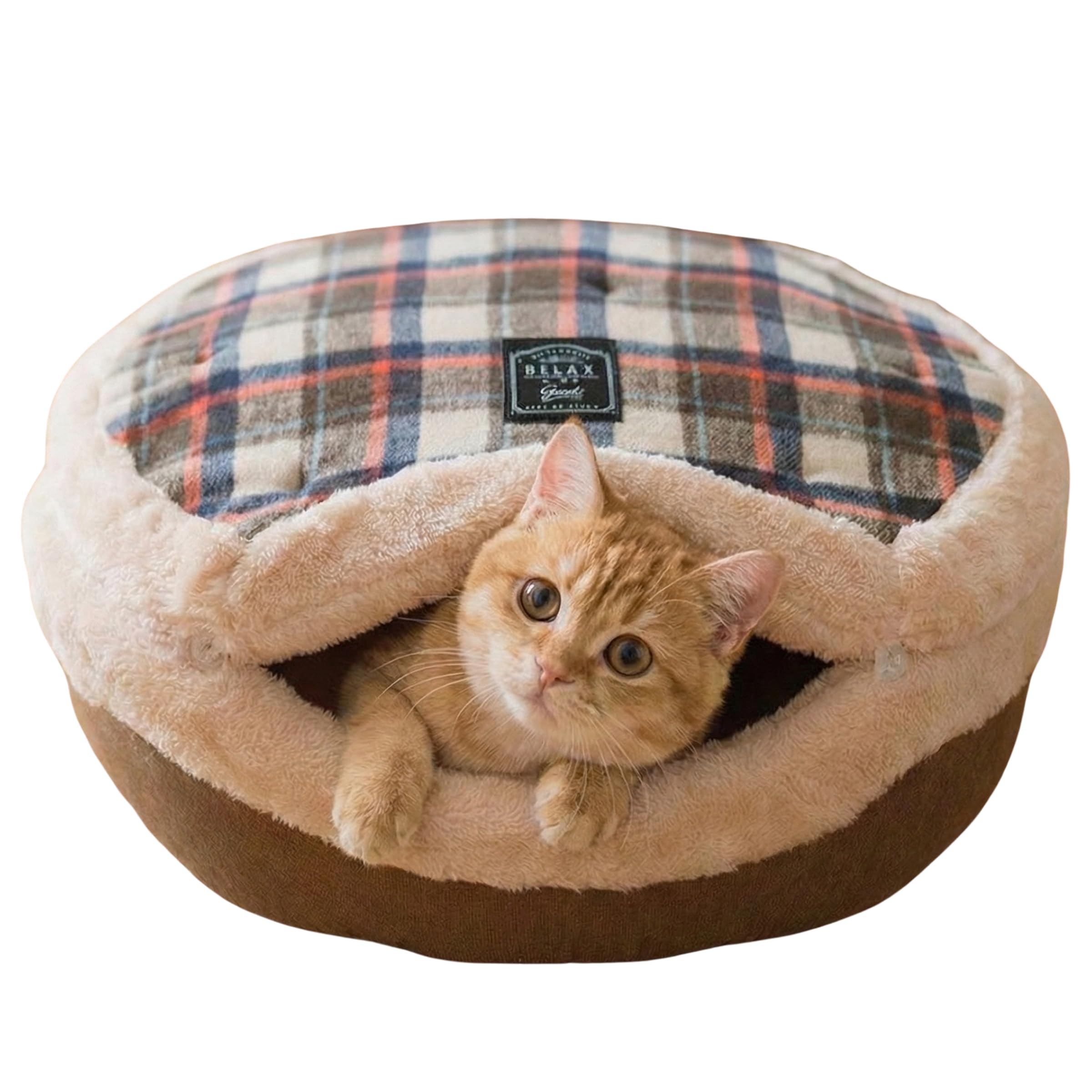 Urnat Cat Bed Cave exterior in brown, a cozy hideaway for curious cats.