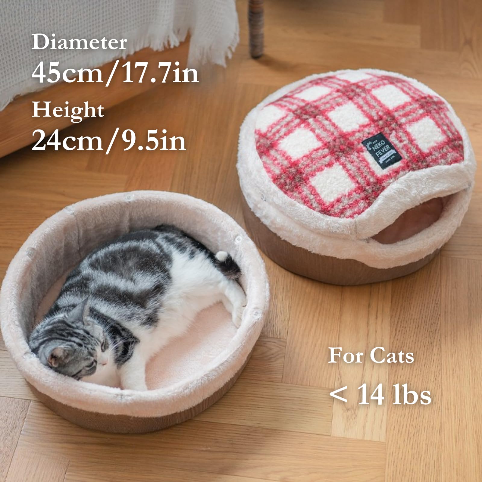 Urnat Cat Bed Cave plush corduroy interior delivering warm, inviting comfort.