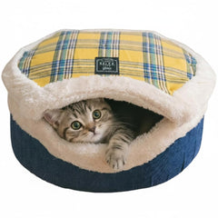 Urnat Cat Bed Cave yellow exterior offers a cozy hideaway for indoor kittens.