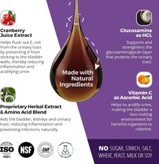 UroMAXX label closeup highlights cranberry glucosamine and natural ingredients.