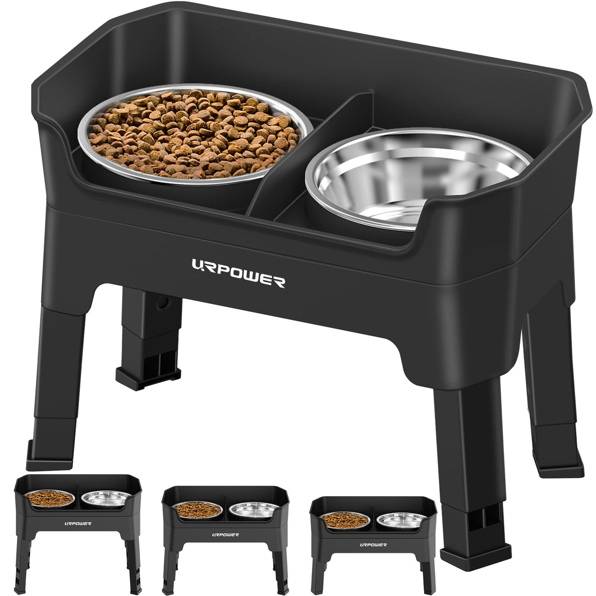 URPOWER 3-in-1 elevated dog bowls on a sturdy stand for mess-free meals.